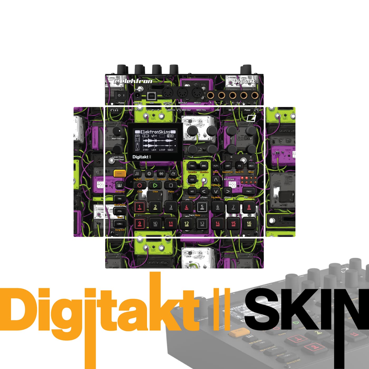 Acid Neon Vines vinyl skin for Elektron Digitakt II