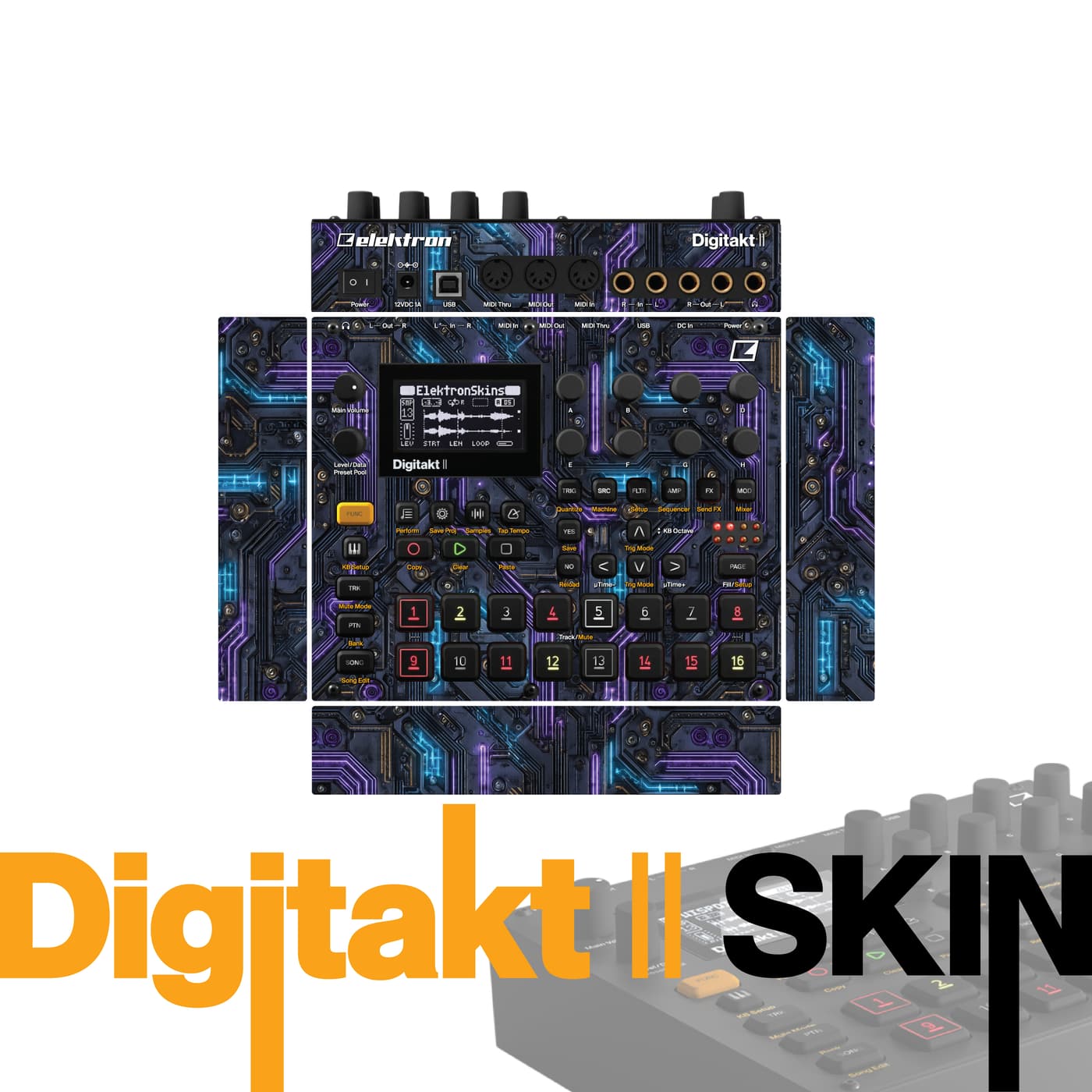 Blue Glitch vinyl skin for Elektron Digitakt II