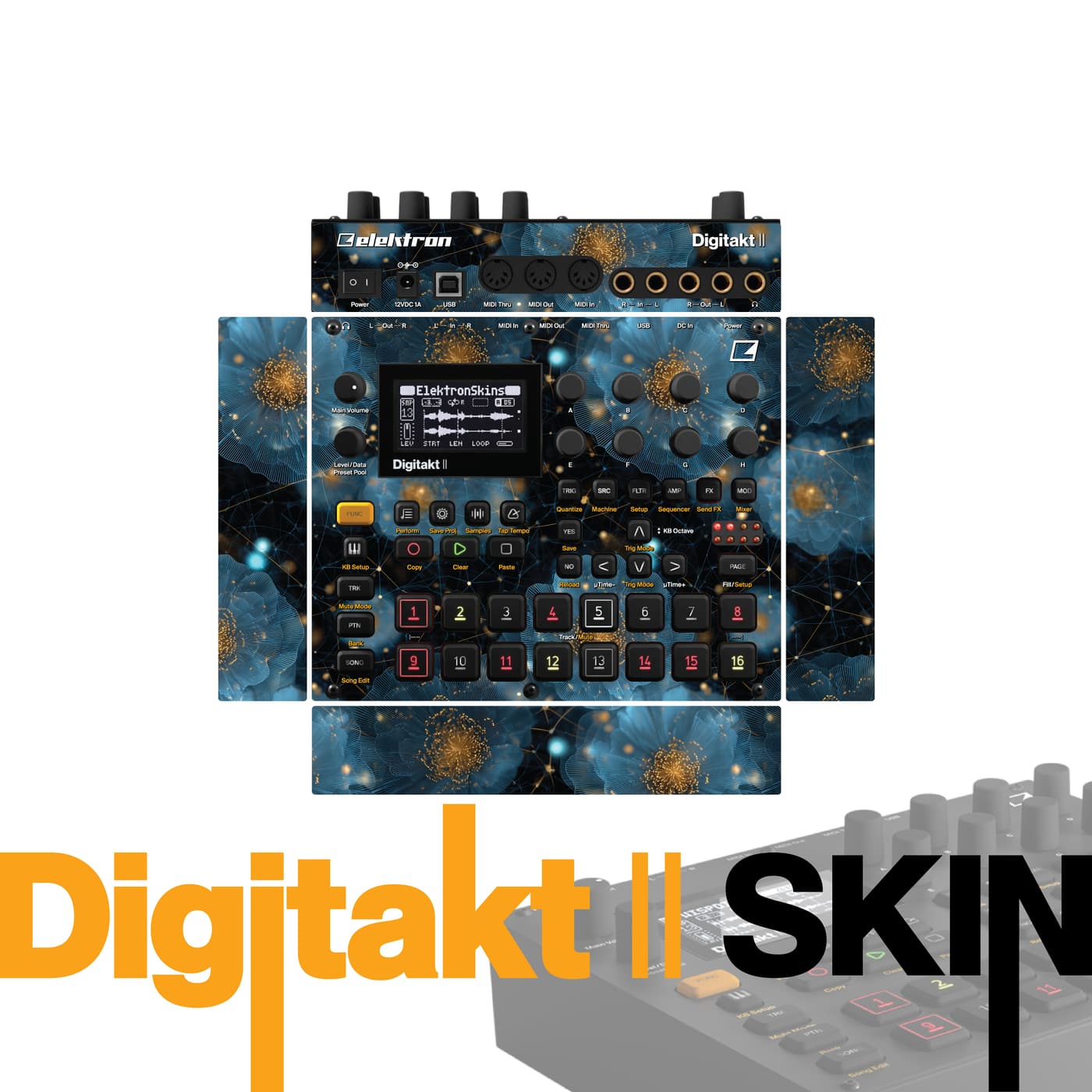 Blue Gold Blossom vinyl skin for Elektron Digitakt II