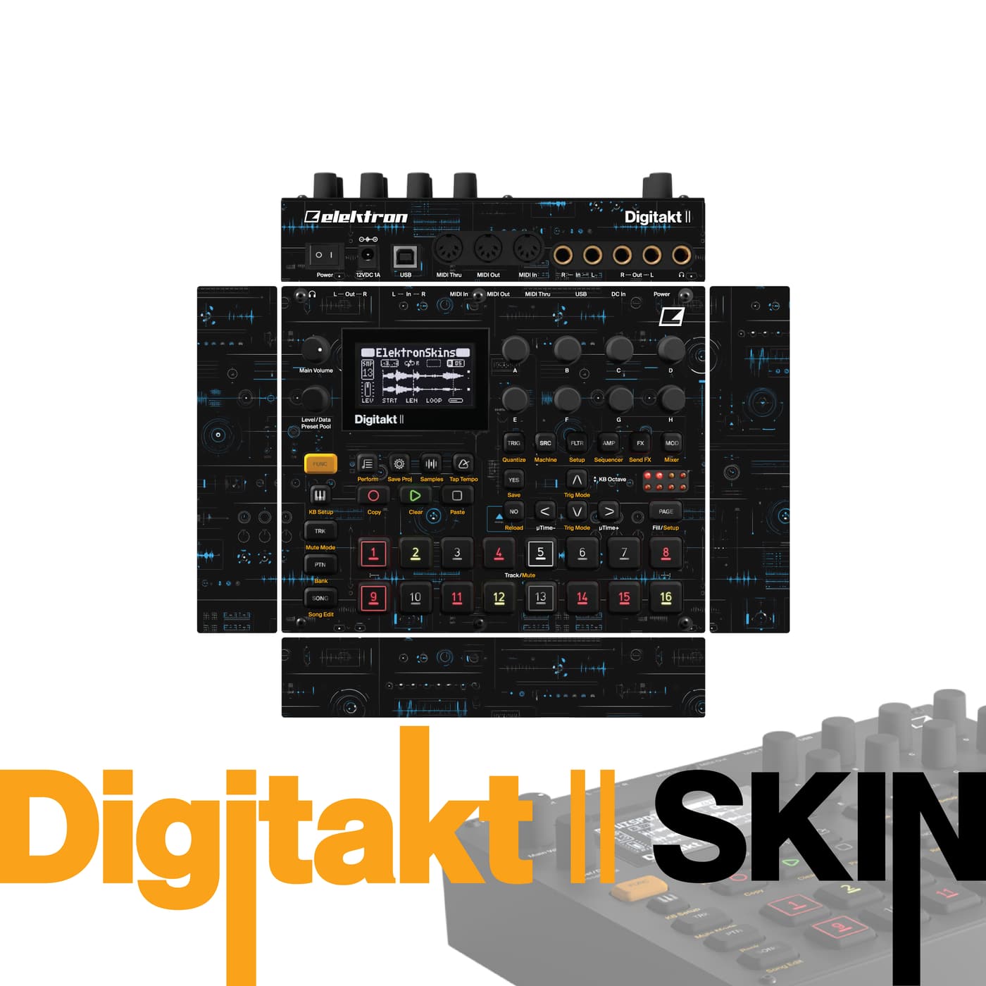 Blue Spark vinyl skin for Elektron Digitakt II