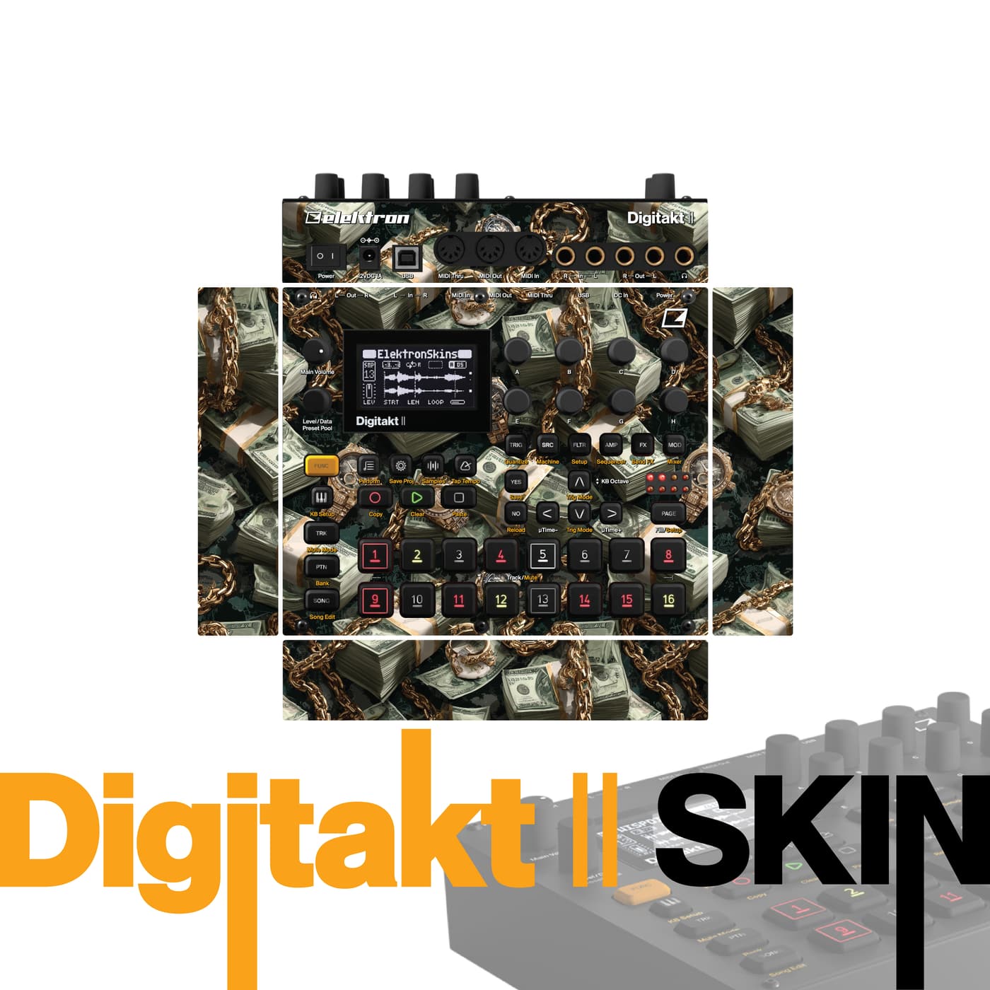 Cash Chain Hustle vinyl skin for Elektron Digitakt II