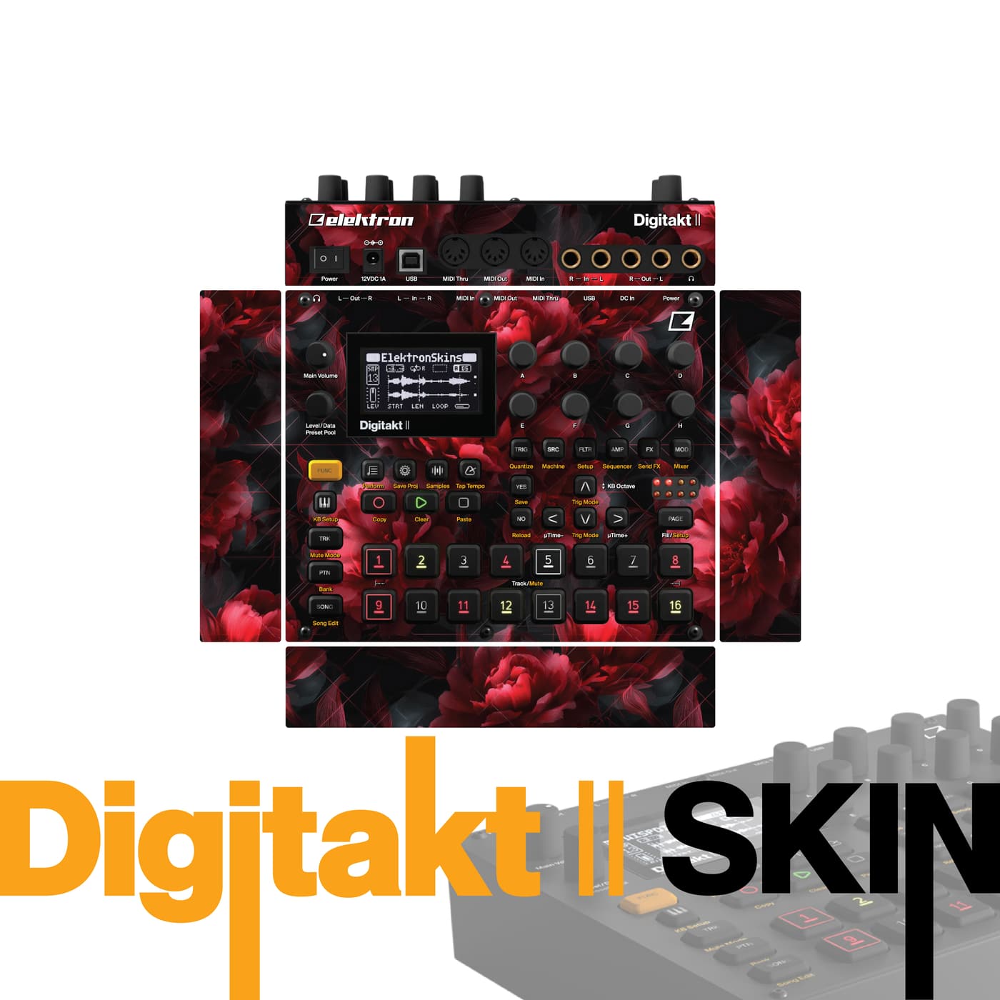Crimson Rose Noir vinyl skin for Elektron Digitakt II