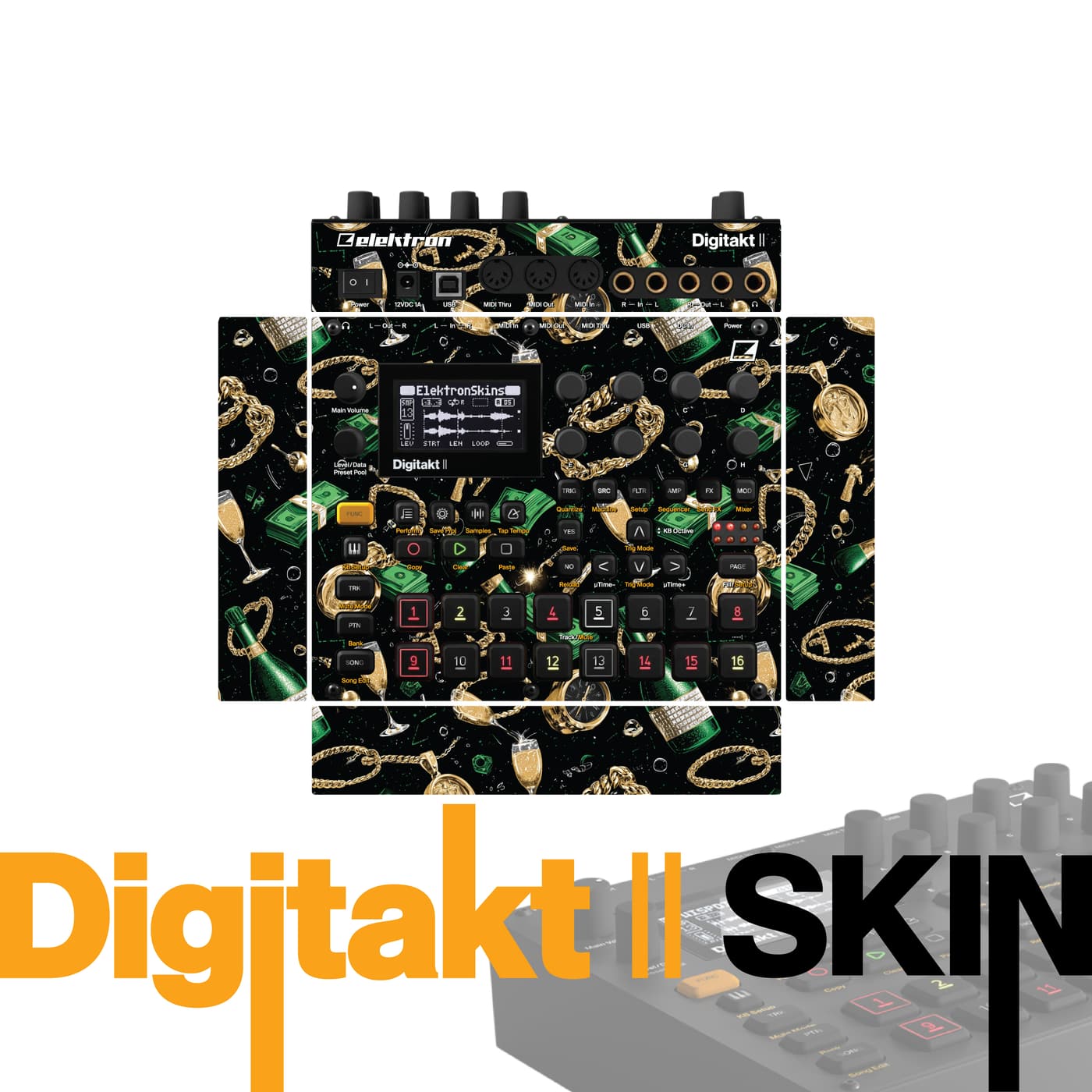 Emerald Money Drip vinyl skin for Elektron Digitakt II