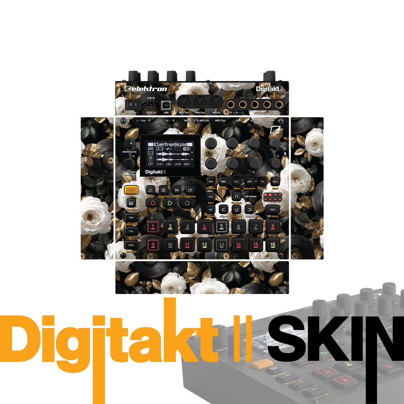 Golden Noir Bloom vinyl skin for Elektron Digitakt II