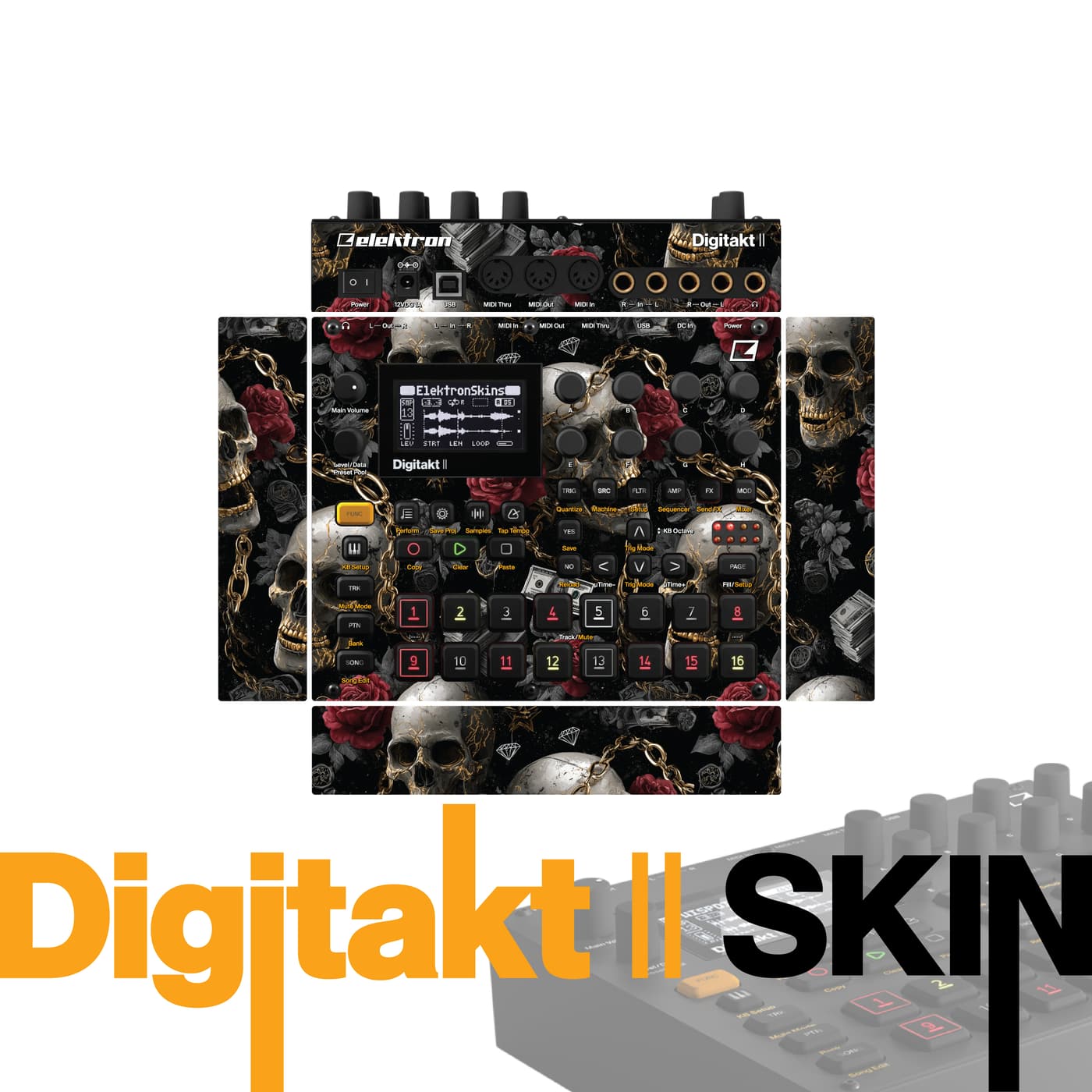 Gothic Skull Roses vinyl skin for Elektron Digitakt II