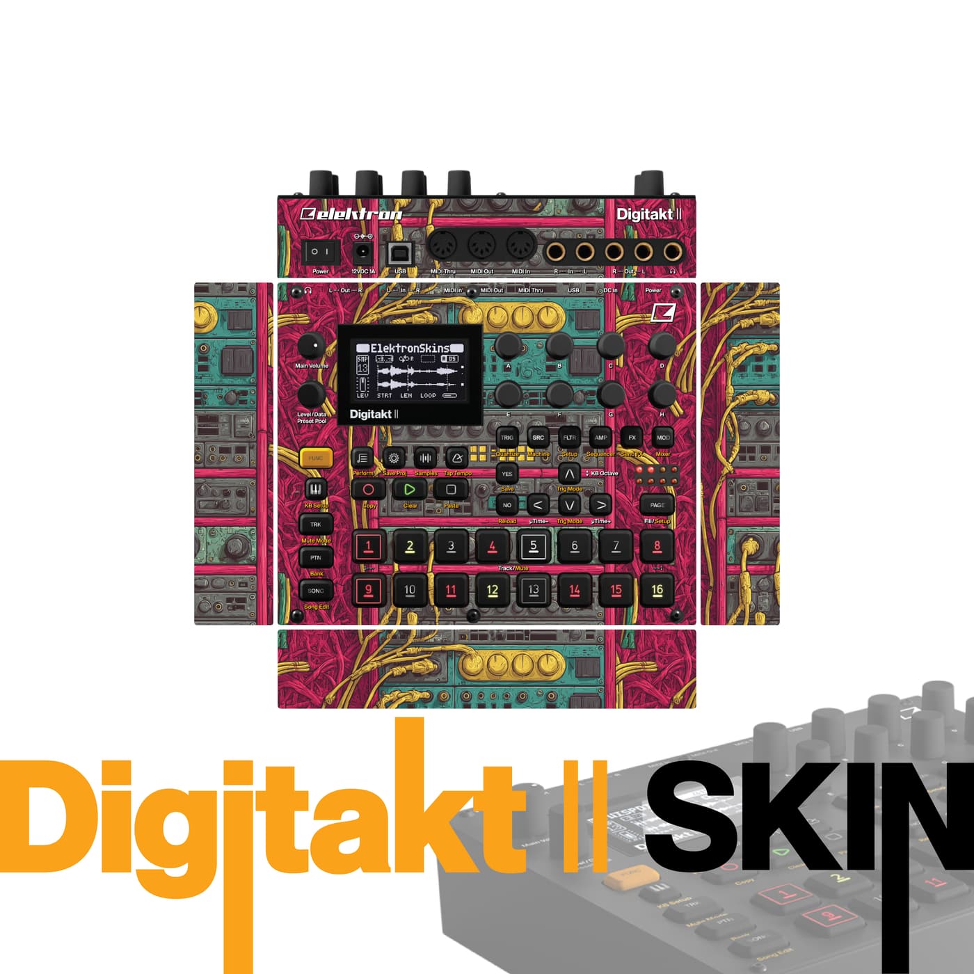 Magenta Tangle Gold vinyl skin for Elektron Digitakt II