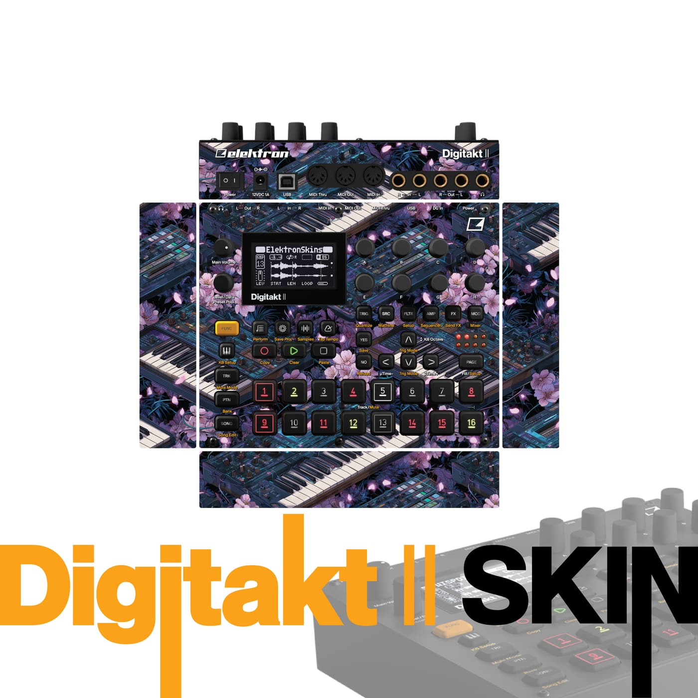 Midnight Blossom Reef vinyl skin for Elektron Digitakt II