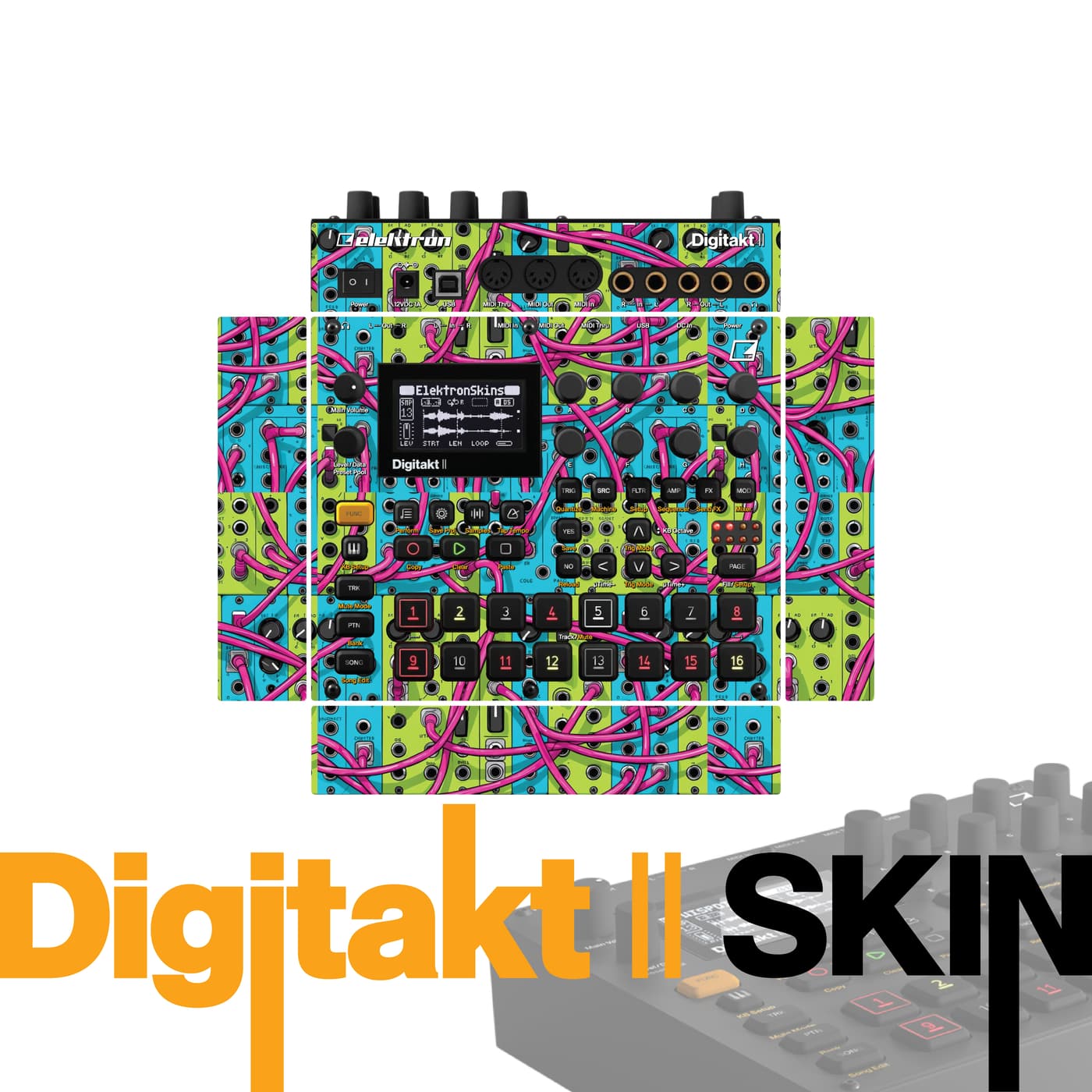 Neon Braid Burst vinyl skin for Elektron Digitakt II