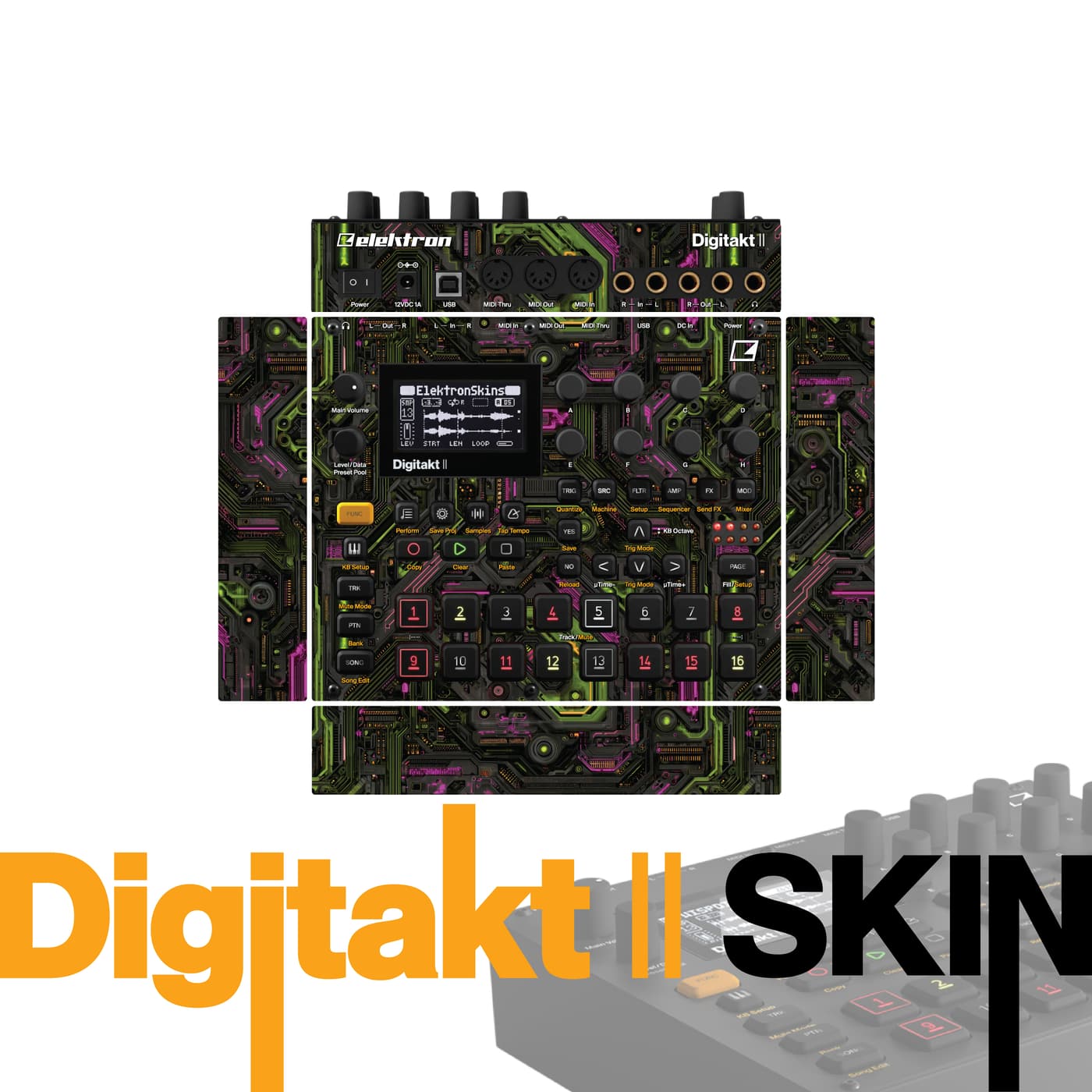 Neon Circuit vinyl skin for Elektron Digitakt II