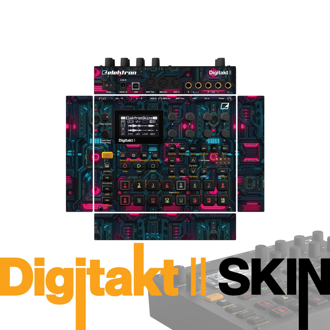 Neon Circuit Abyss vinyl skin for Elektron Digitakt II