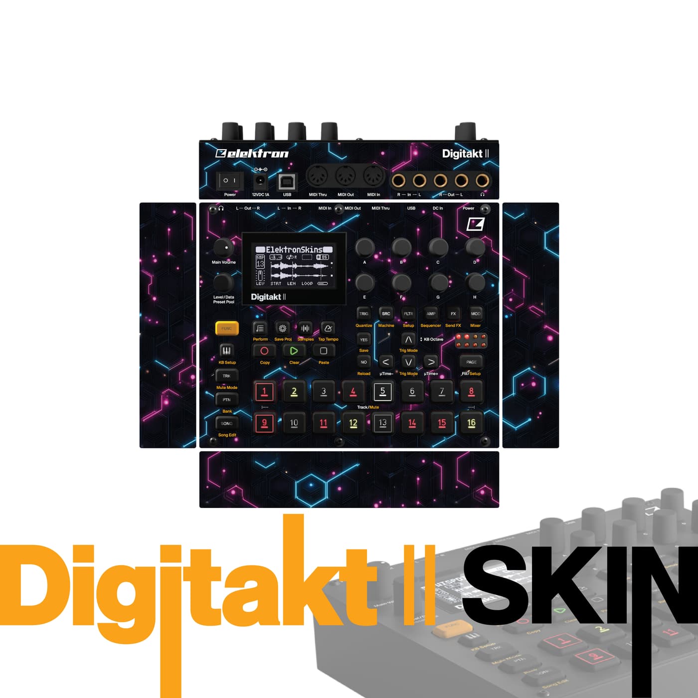 Neon Circuit Grid vinyl skin for Elektron Digitakt II