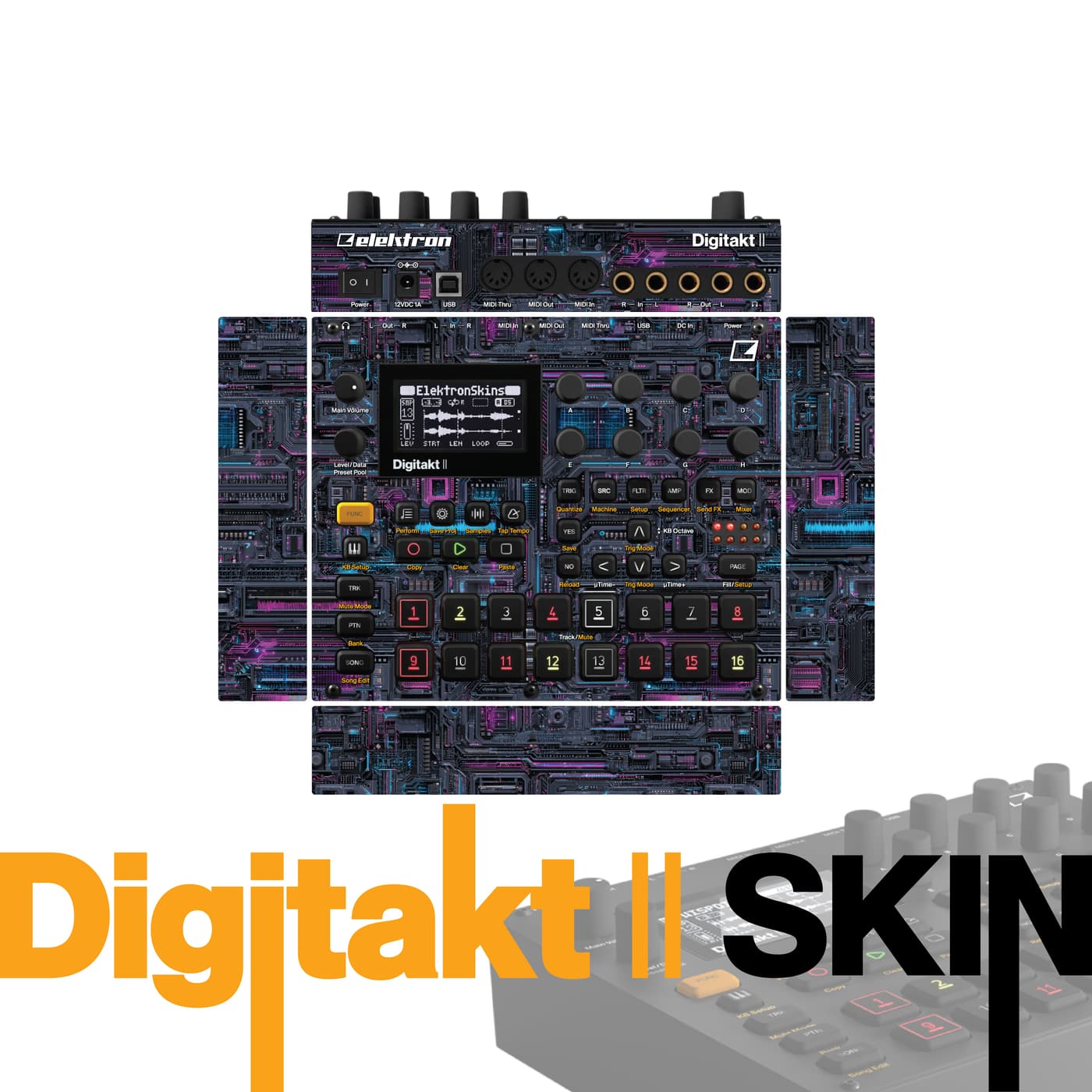 Neon Circuit vinyl skin for Elektron Digitakt II