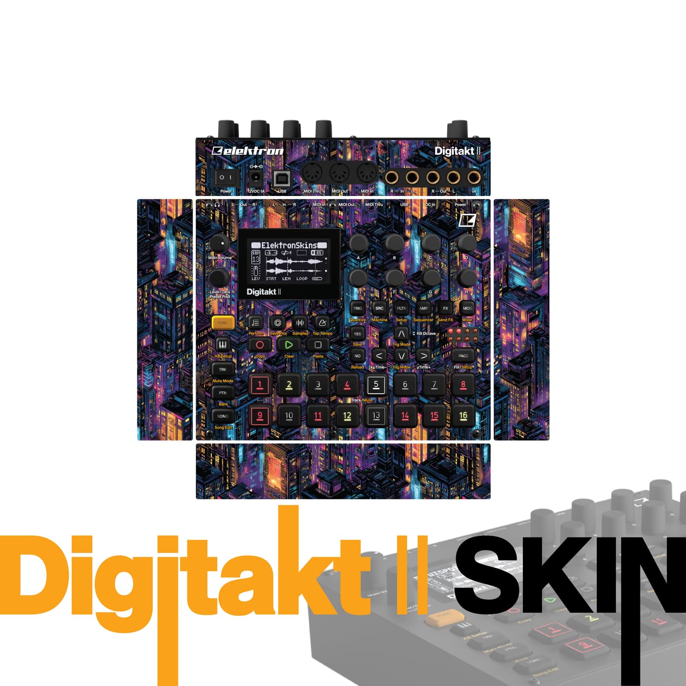 Neon Cityscape vinyl skin for Elektron Digitakt II