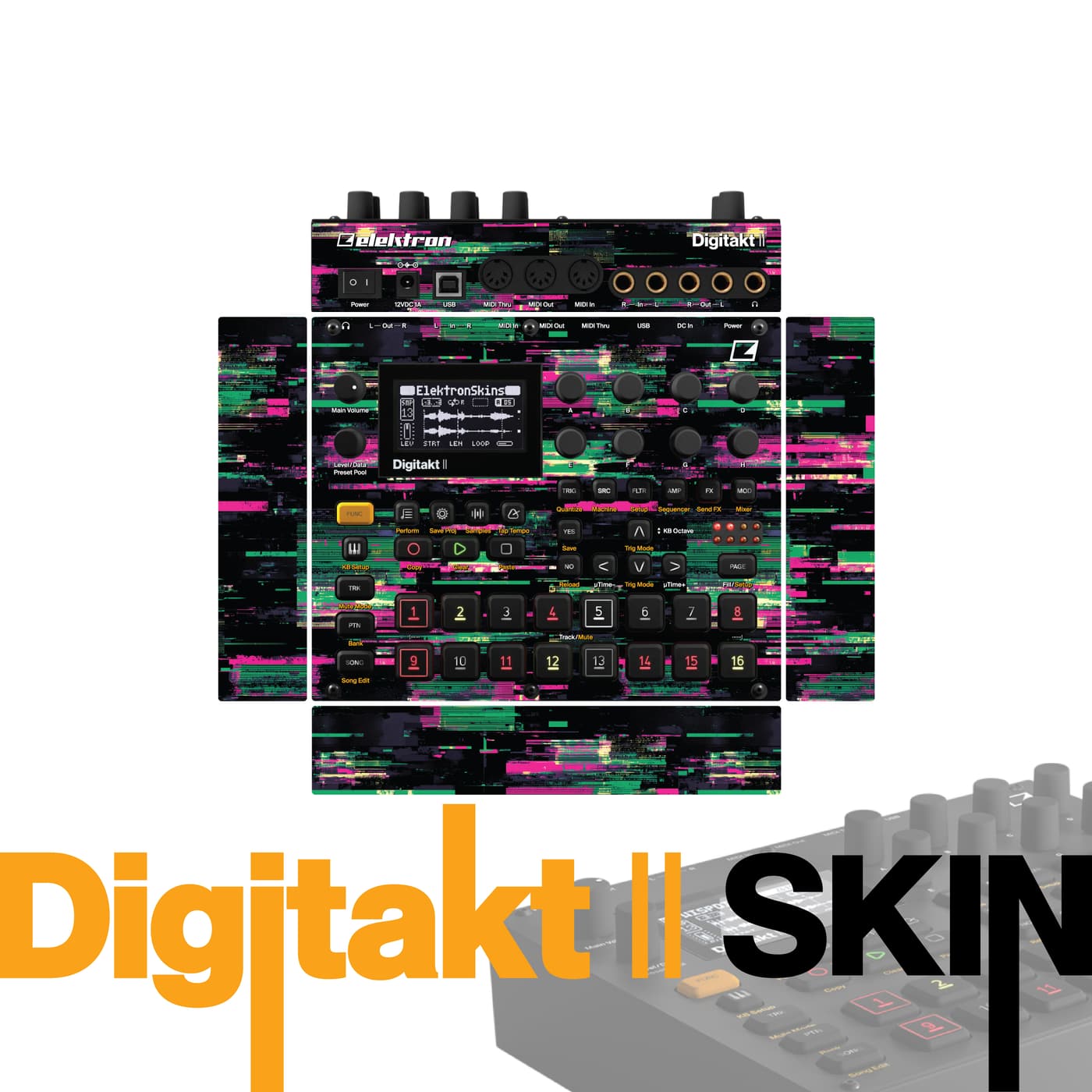 Neon Glitch Signal vinyl skin for Elektron Digitakt II