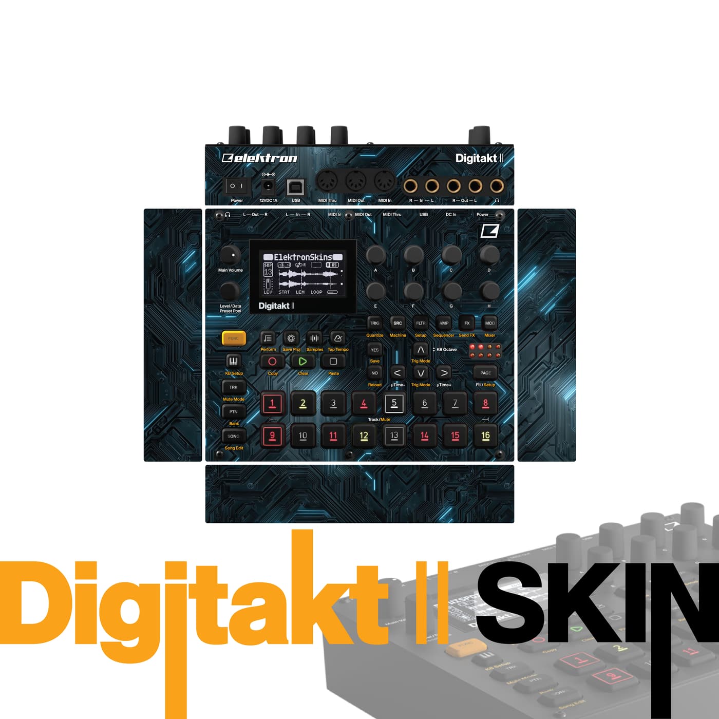 Neon Grid vinyl skin for Elektron Digitakt II