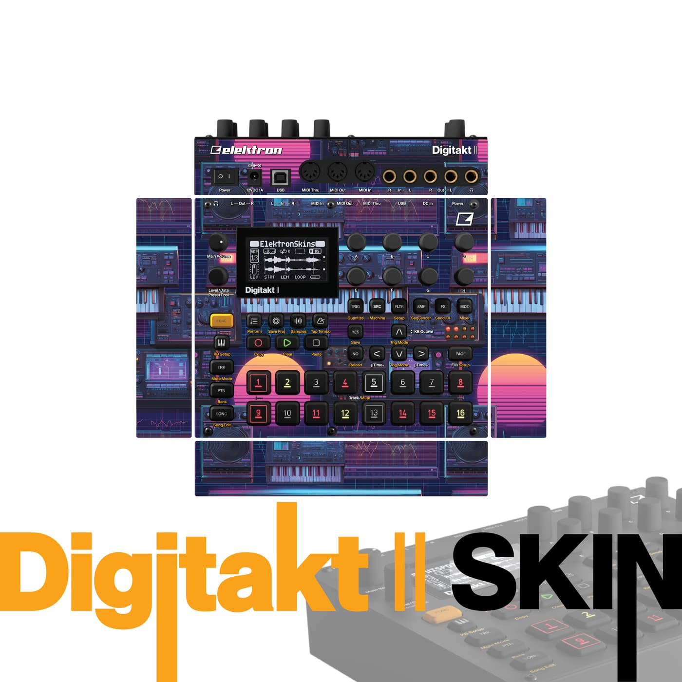 Neon Gridwave vinyl skin for Elektron Digitakt II