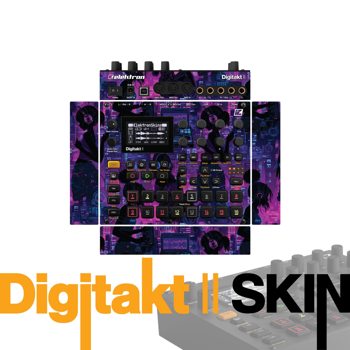 Neon Midnight Groove vinyl skin for Elektron Digitakt II
