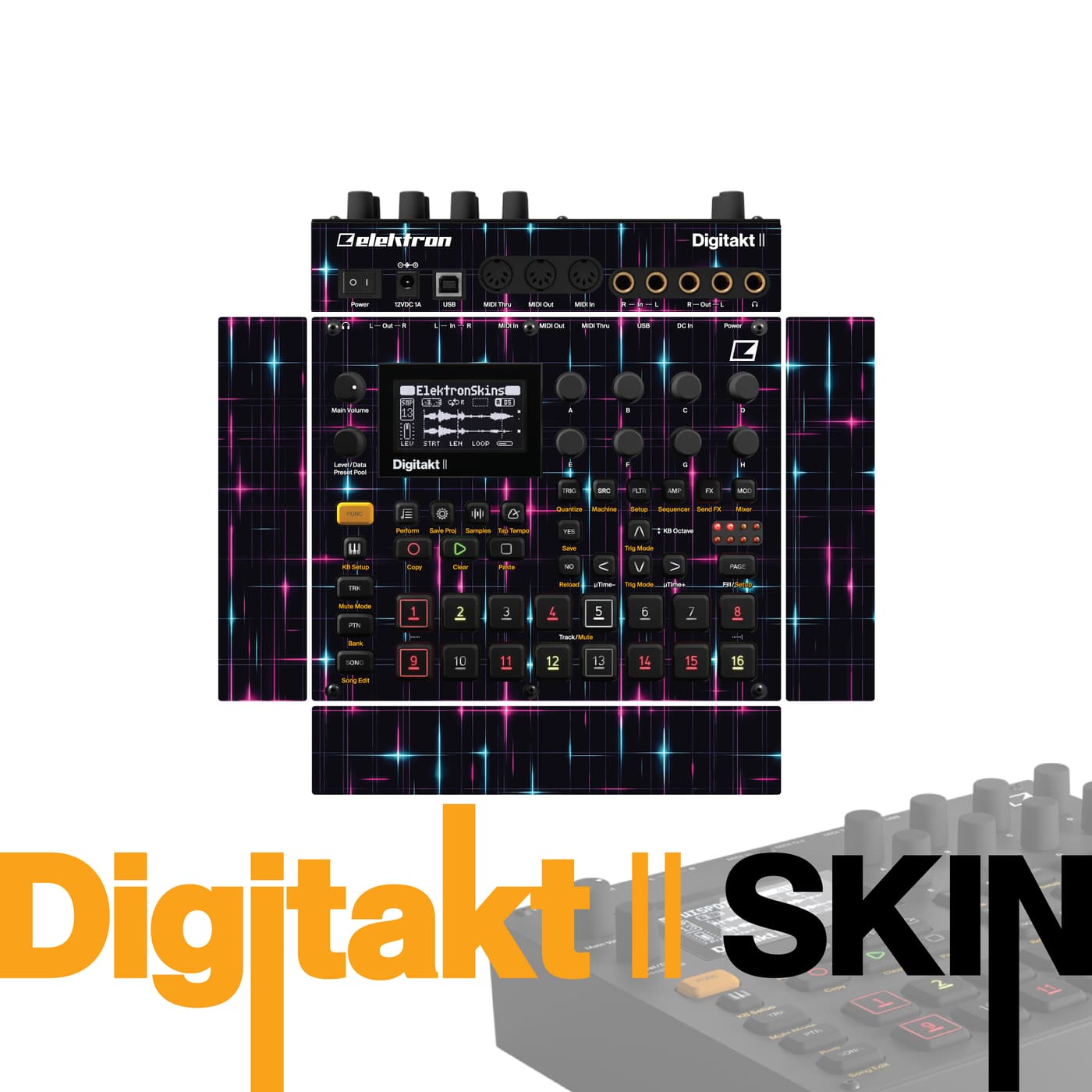 Neon Retrogrid vinyl skin for Elektron Digitakt II