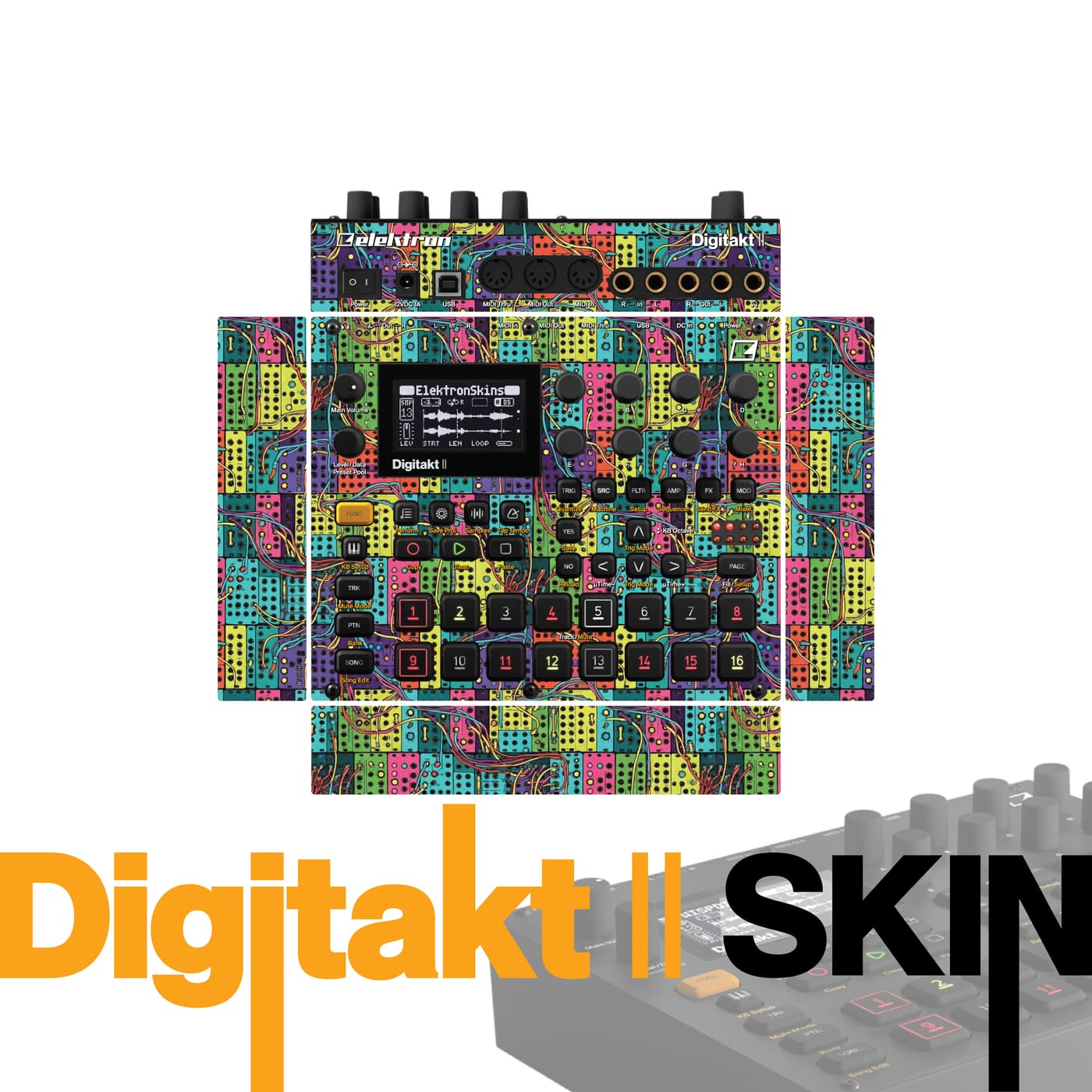 Neon Tangle Fiesta vinyl skin for Elektron Digitakt II
