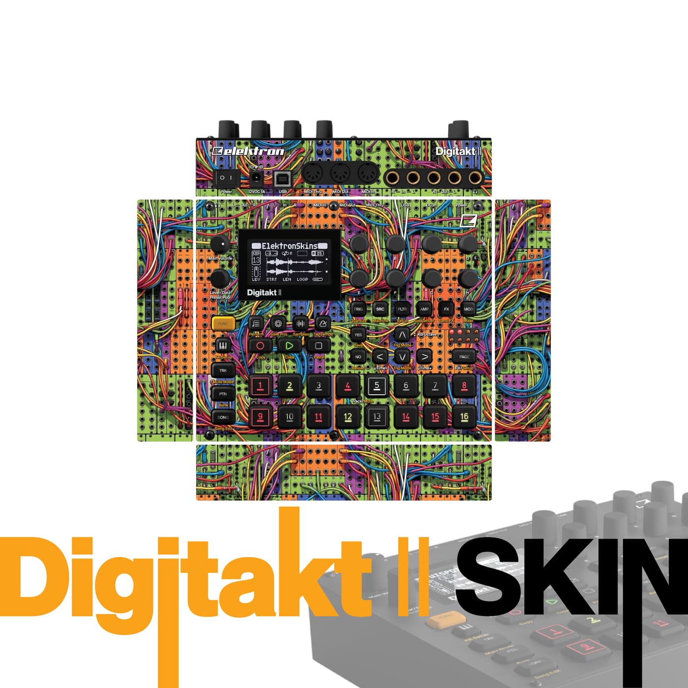 Neon Wirestorm vinyl skin for Elektron Digitakt II