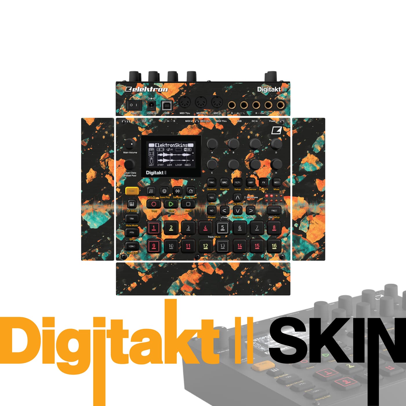 Orange Stone Fragments vinyl skin for Elektron Digitakt II