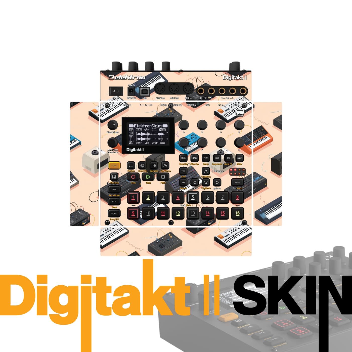 Peachy Arcade Drift vinyl skin for Elektron Digitakt II