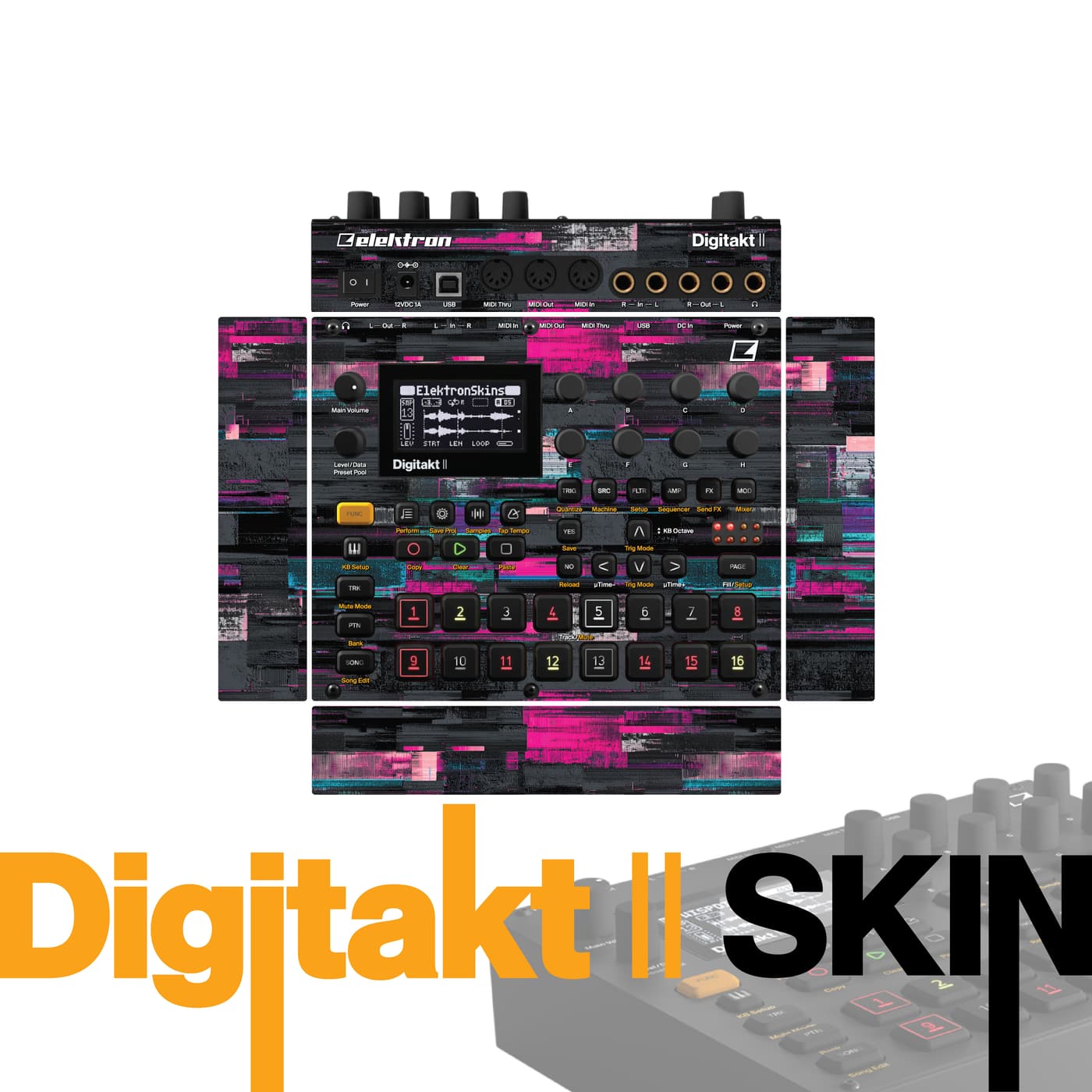 Pink Glitch Storm vinyl skin for Elektron Digitakt II