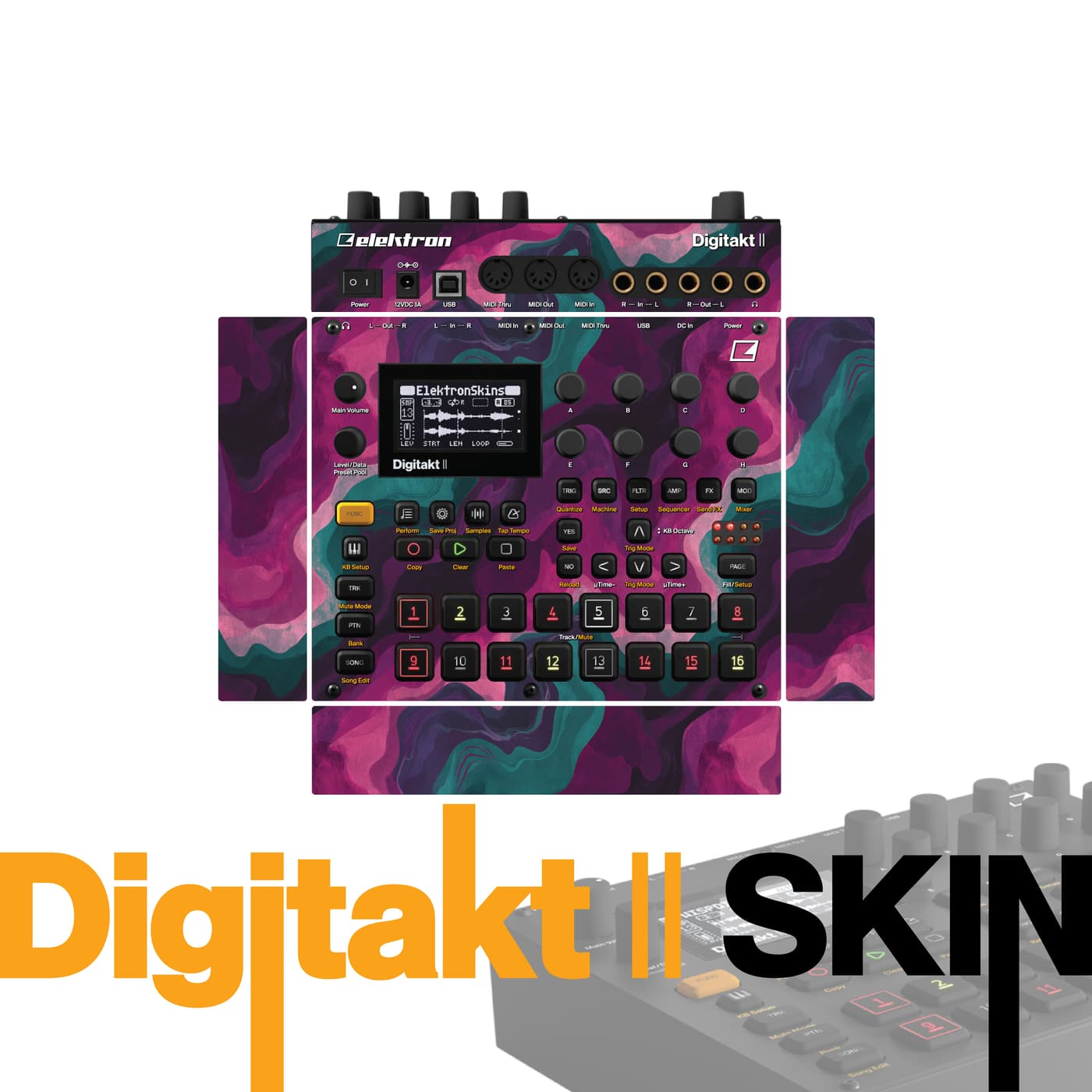 Purple Teal Camo Flow vinyl skin for Elektron Digitakt II
