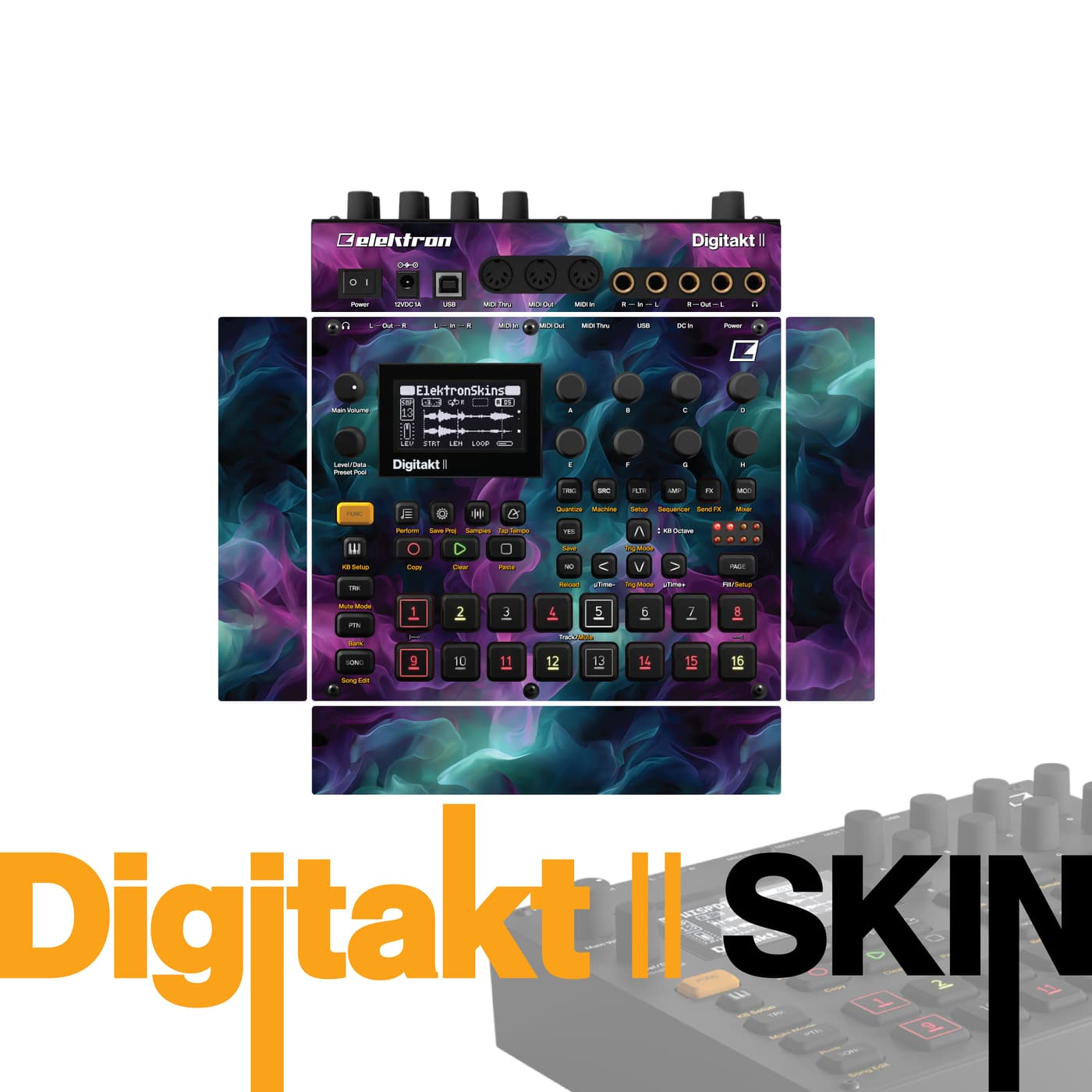 Purple Teal Smoke vinyl skin for Elektron Digitakt II