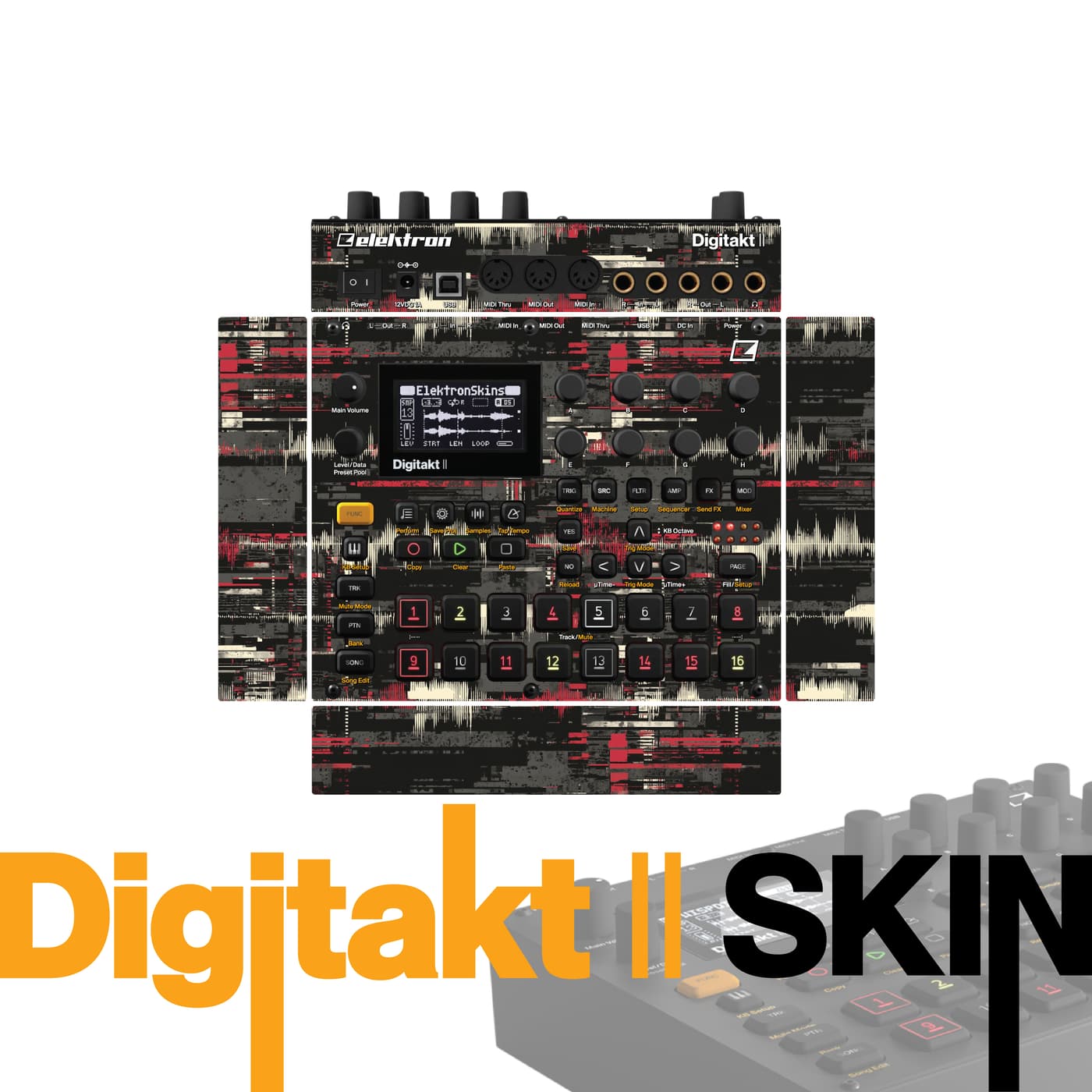 Red Audio Glitch vinyl skin for Elektron Digitakt II