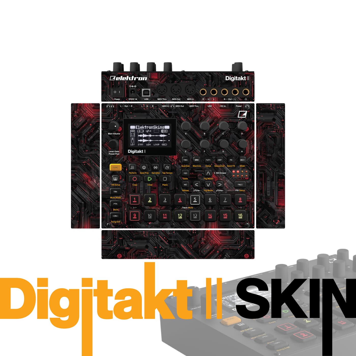 Red Circuit vinyl skin for Elektron Digitakt II