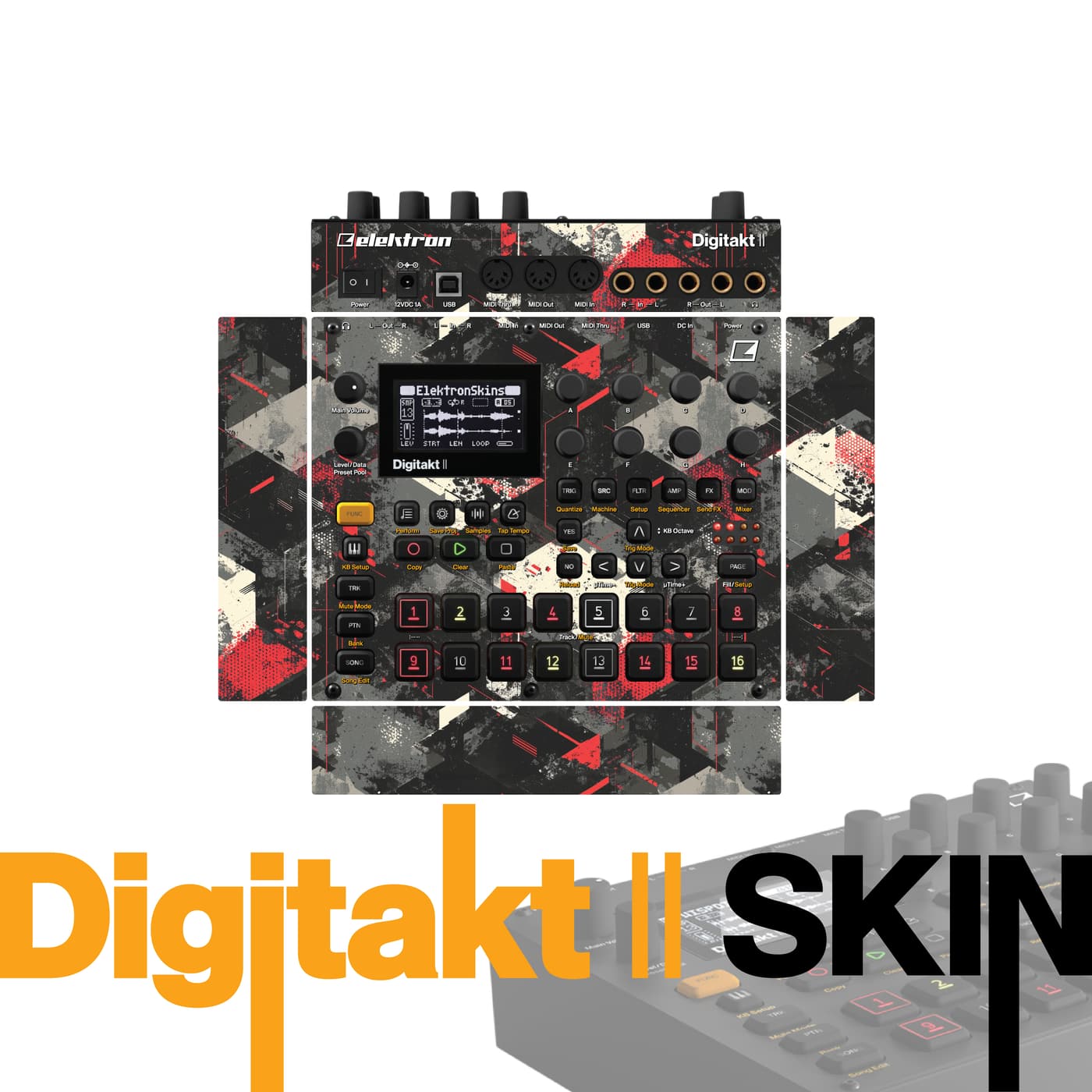 Red Concrete Shards vinyl skin for Elektron Digitakt II