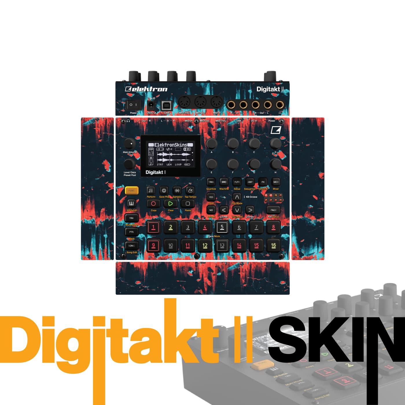 Red Cyan Soundwave vinyl skin for Elektron Digitakt II