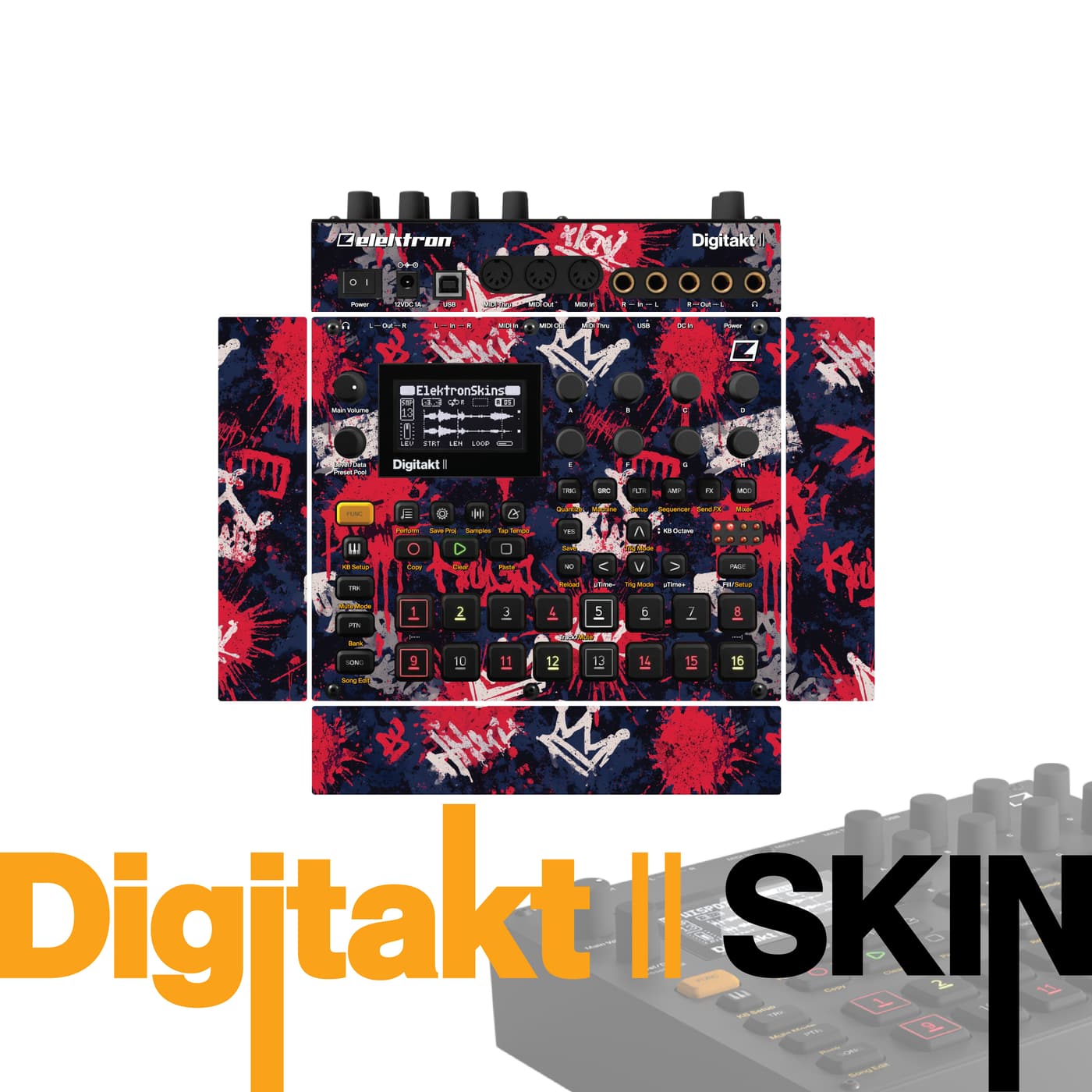 Red Riot Tags vinyl skin for Elektron Digitakt II