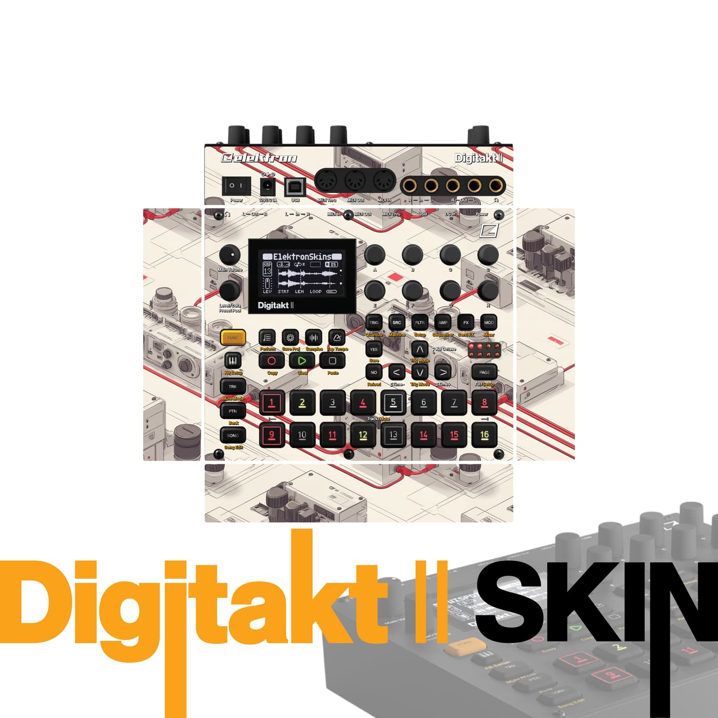 Retro Blueprint Whisper vinyl skin for Elektron Digitakt II