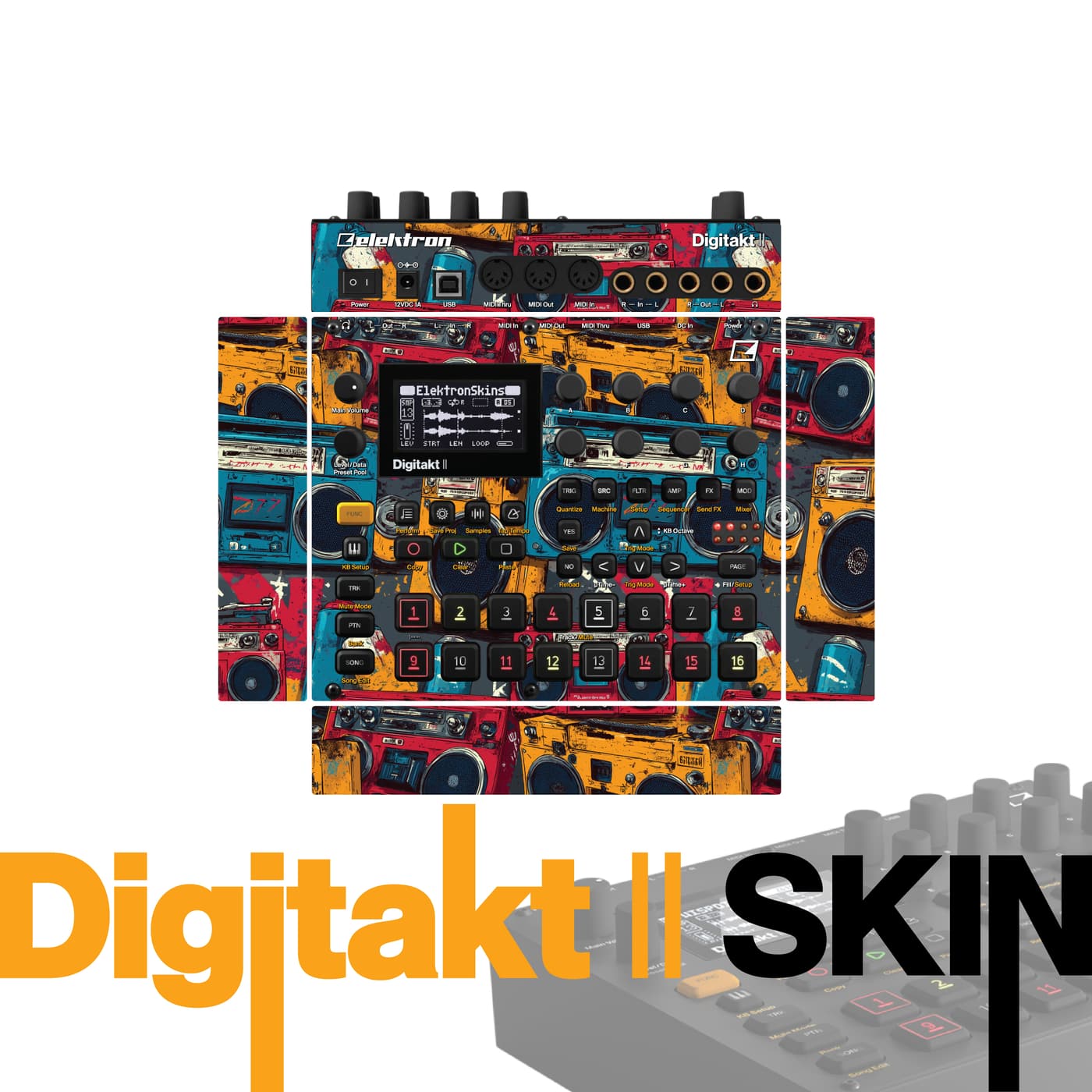 Retro Boombox Jam vinyl skin for Elektron Digitakt II