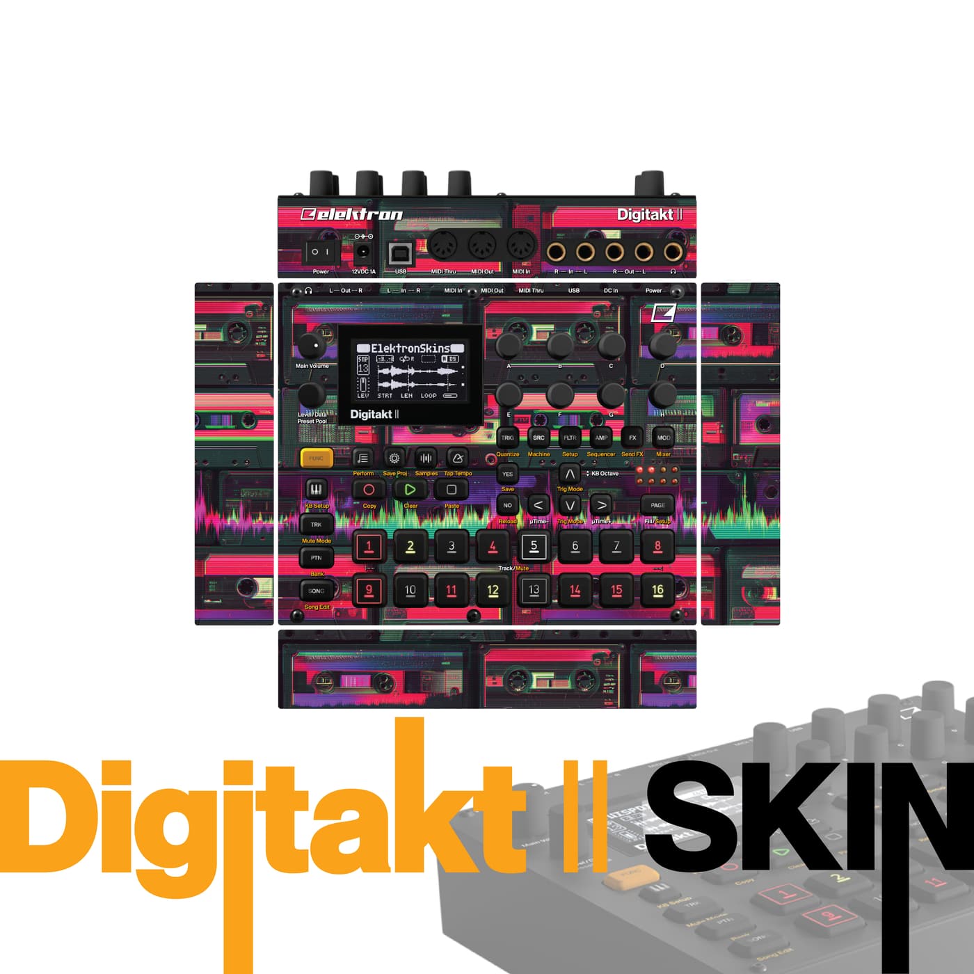 Retro Cassette Glitch vinyl skin for Elektron Digitakt II