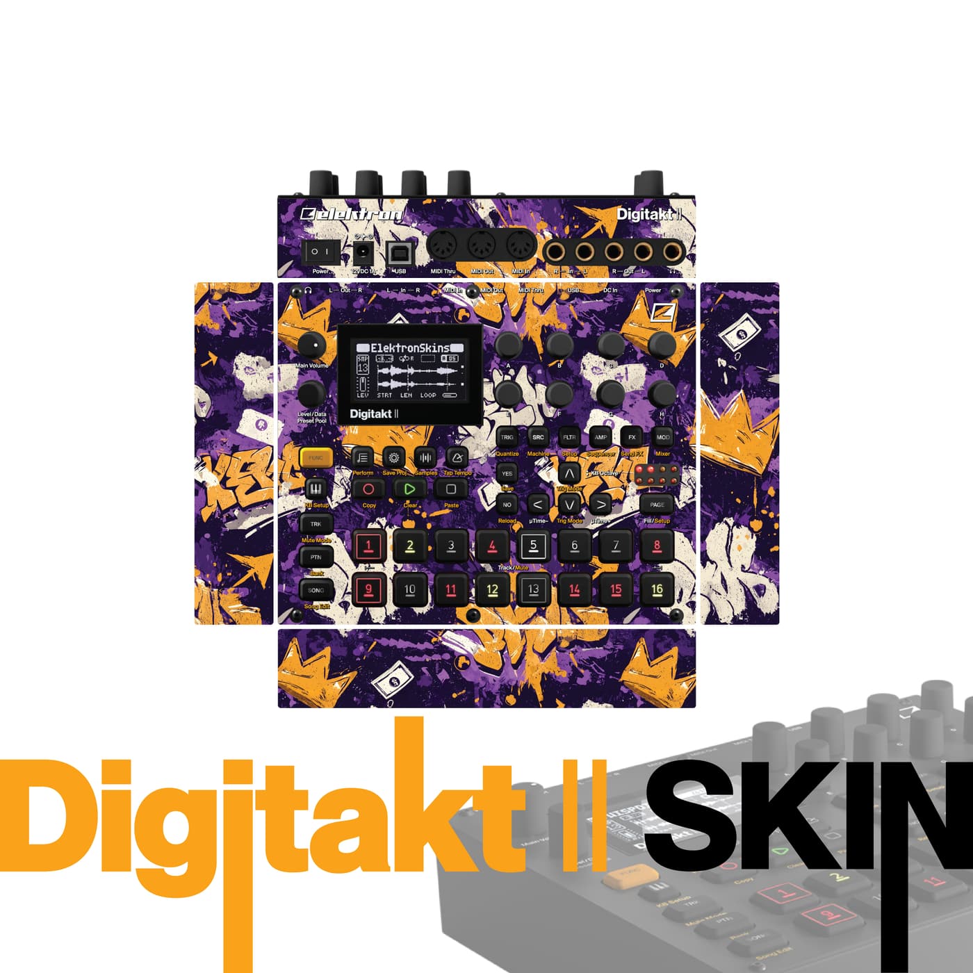 Royal Gold Graffiti vinyl skin for Elektron Digitakt II