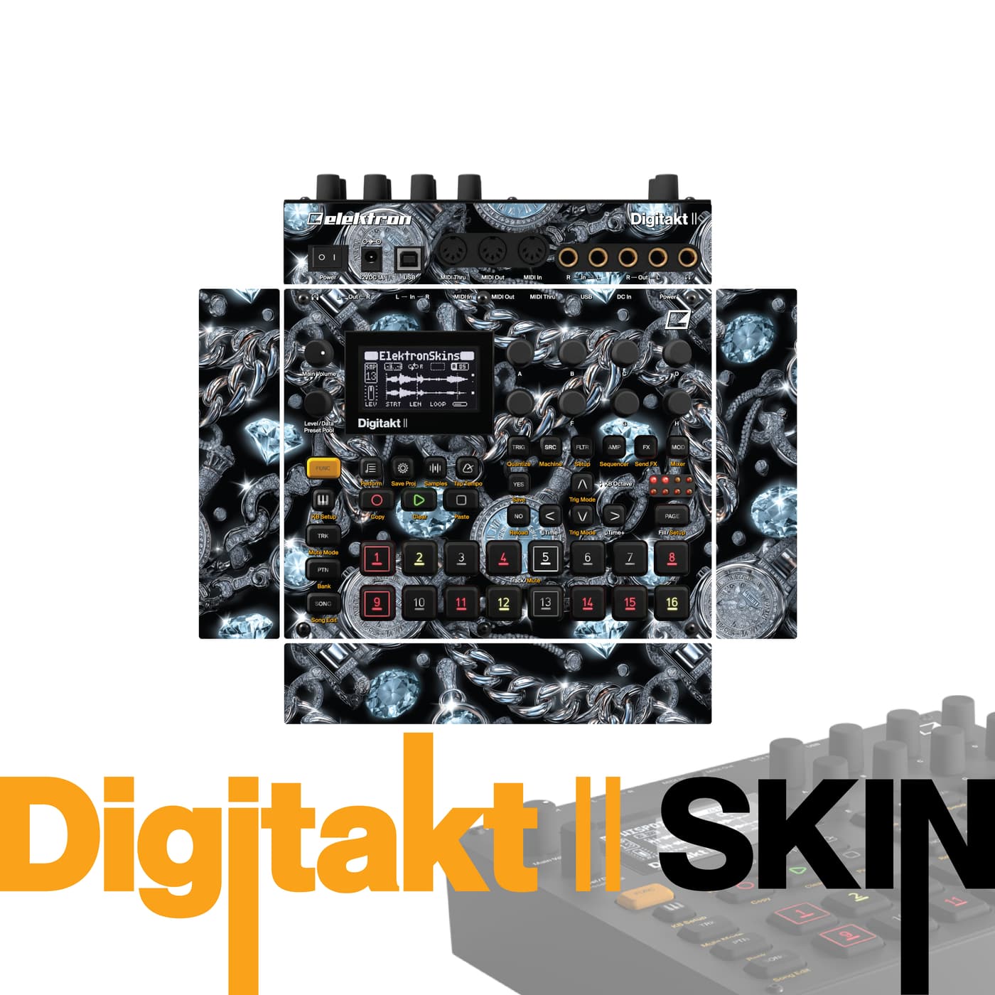 Silver Diamond Drip vinyl skin for Elektron Digitakt II