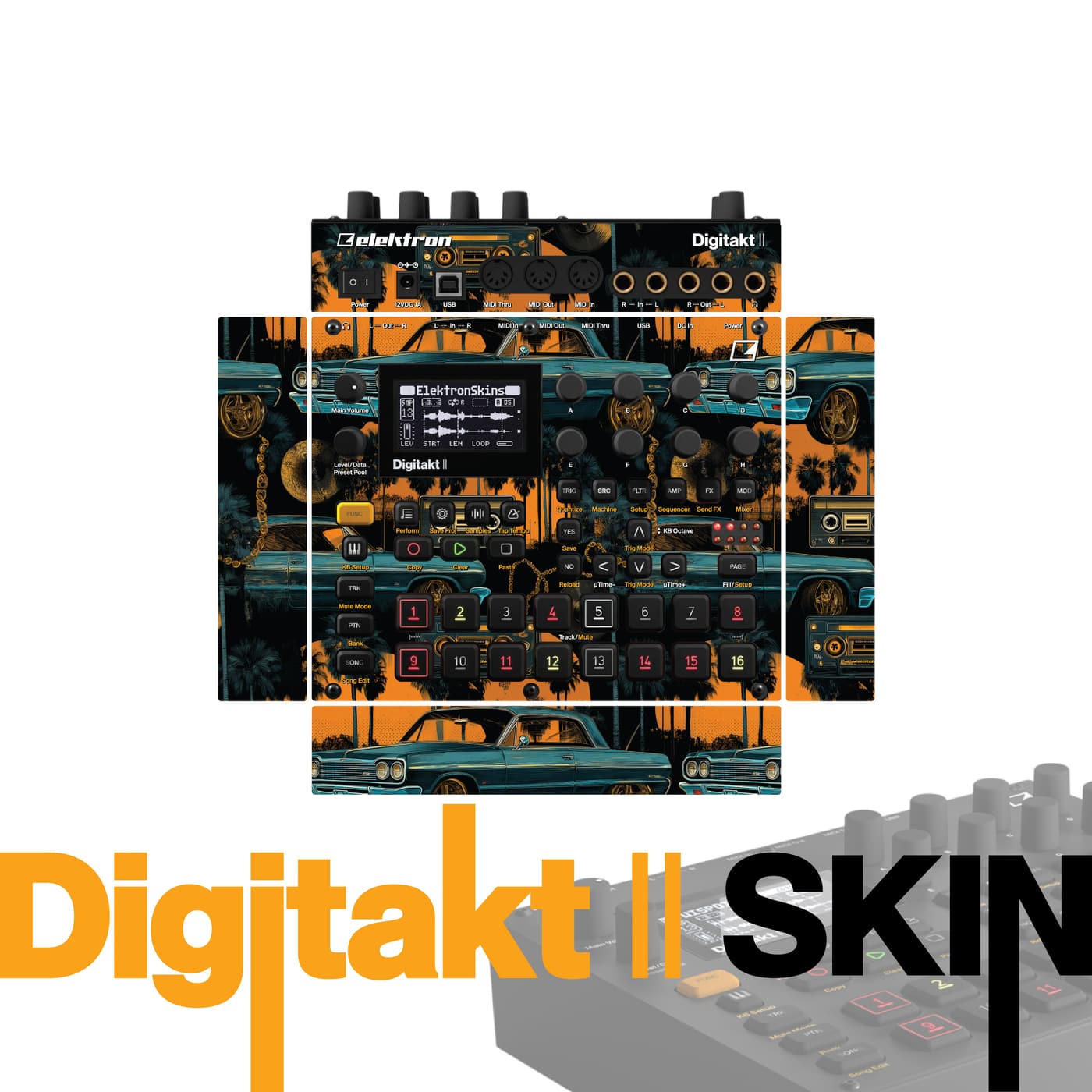 Sunset Lowrider Cruise vinyl skin for Elektron Digitakt II