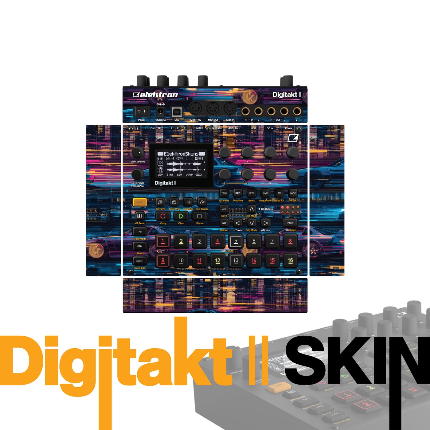 Synthwave Skyline vinyl skin for Elektron Digitakt II