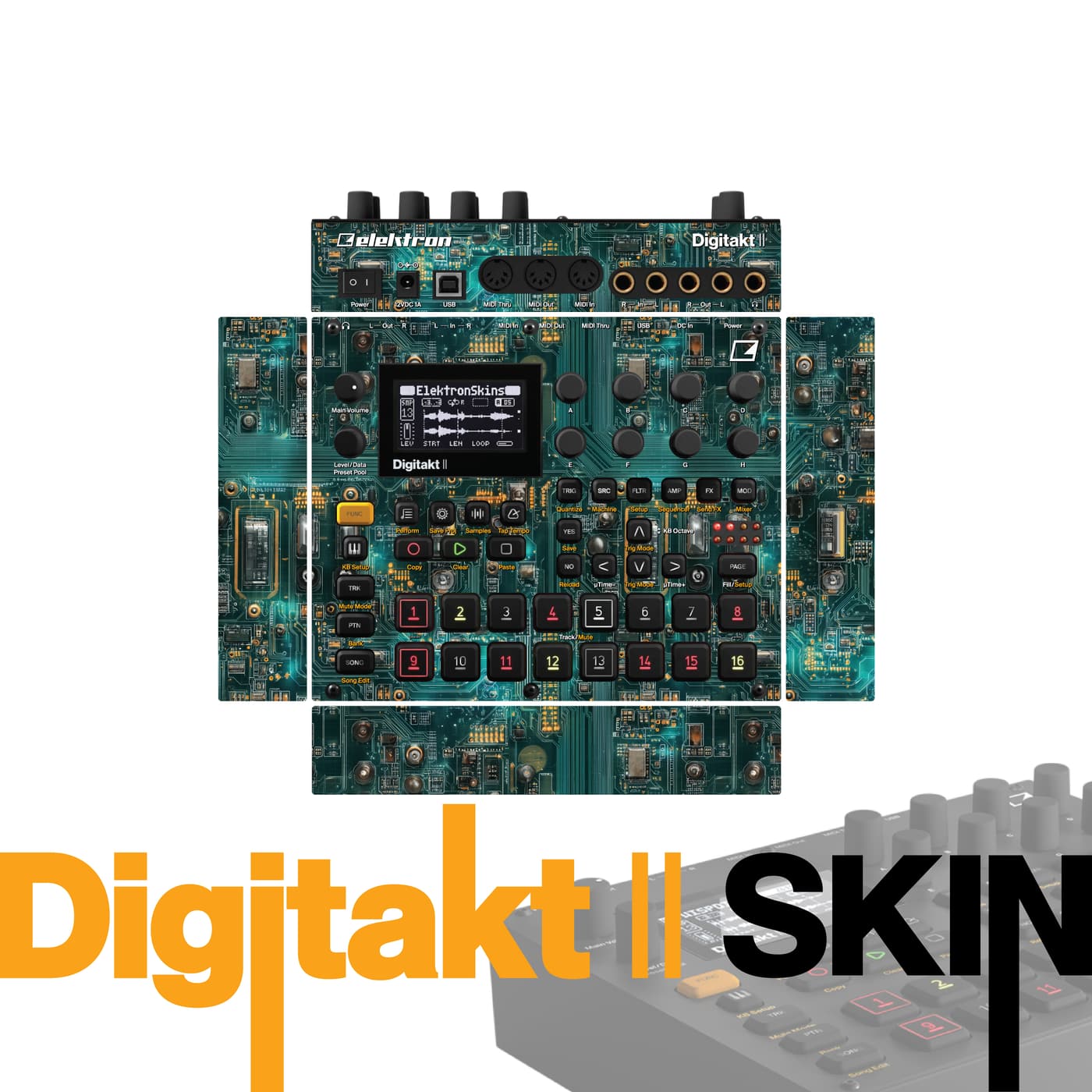 Teal Circuit Board vinyl skin for Elektron Digitakt II