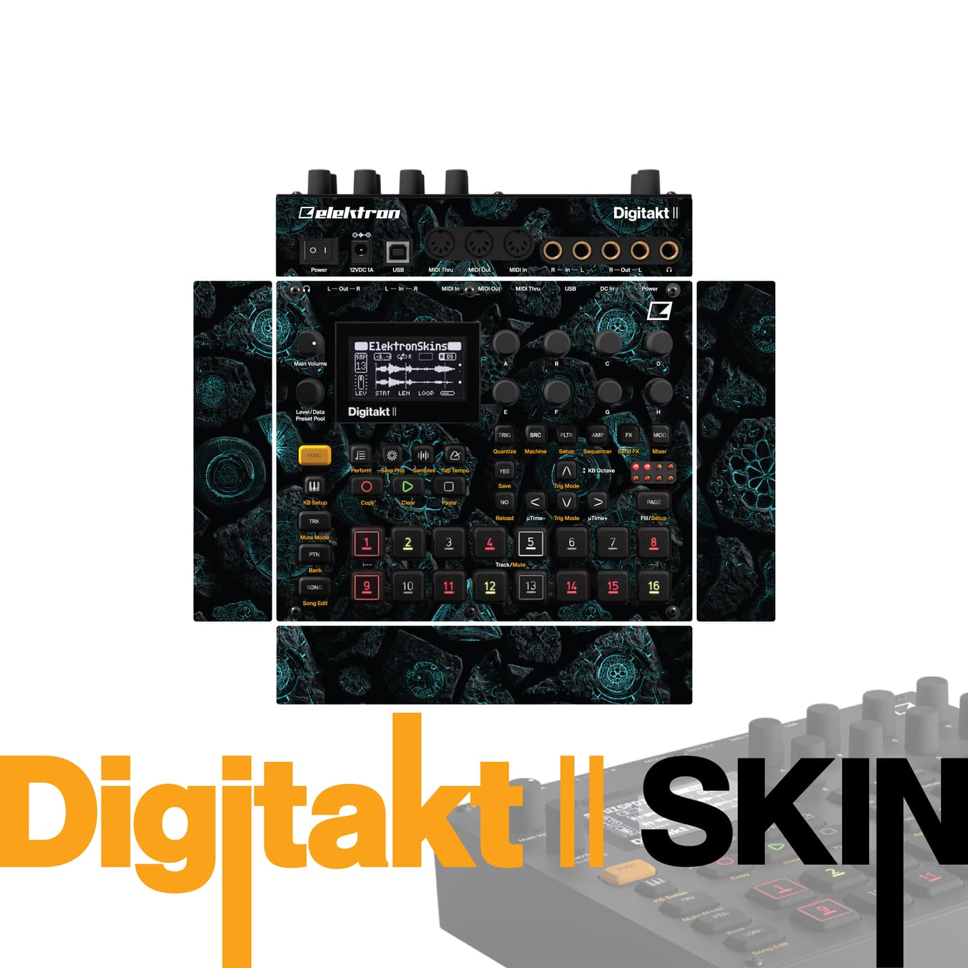 Teal Fracture vinyl skin for Elektron Digitakt II
