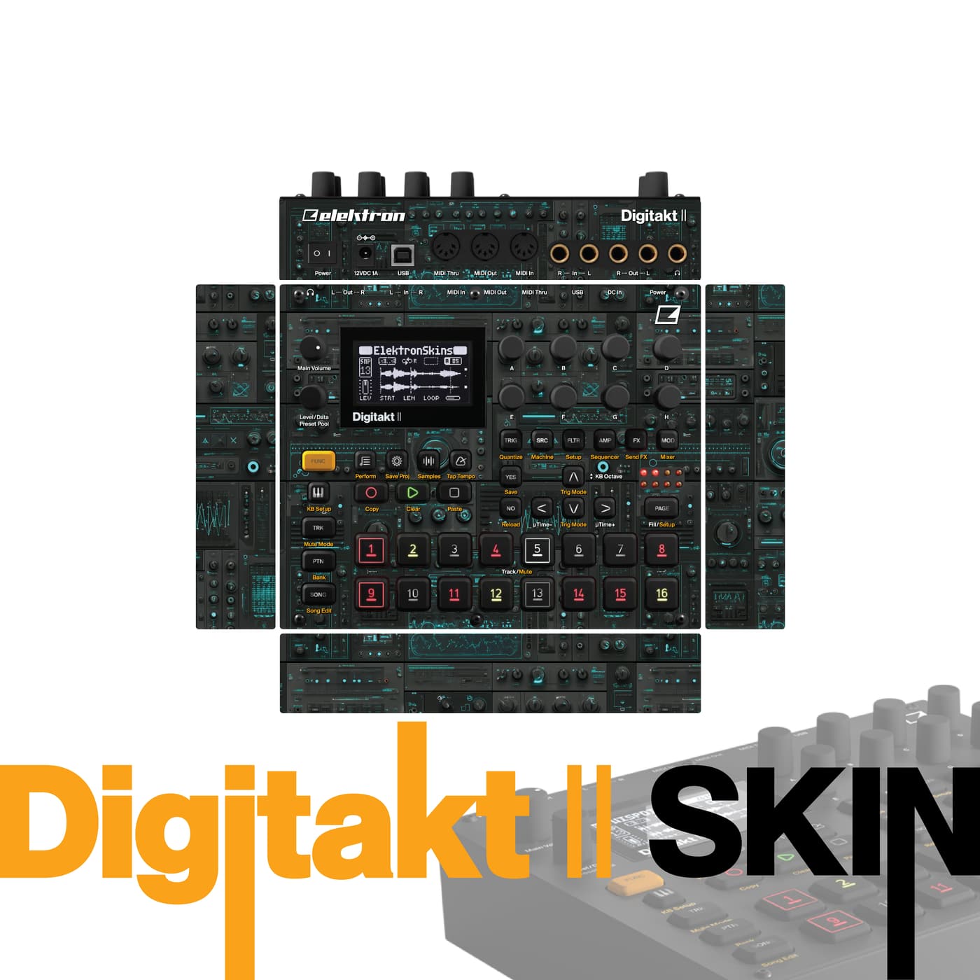 Teal Matrix vinyl skin for Elektron Digitakt II