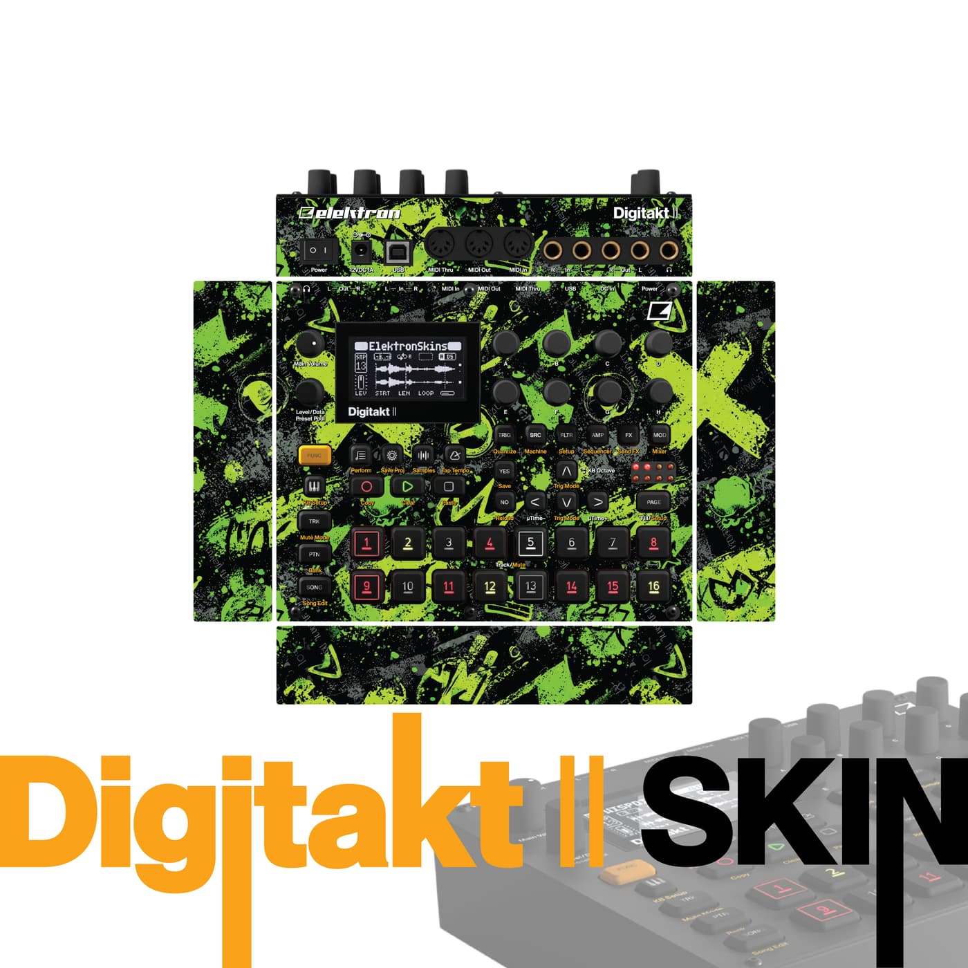 Toxic Green Splatter vinyl skin for Elektron Digitakt II
