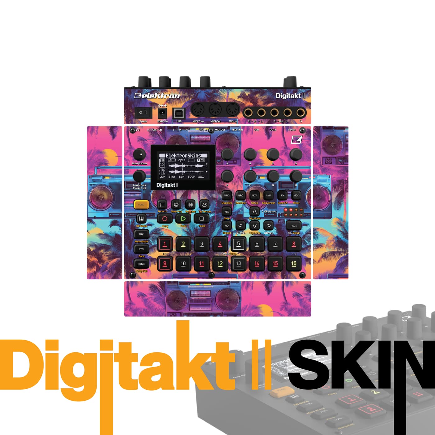 Tropical Neon Dusk vinyl skin for Elektron Digitakt II