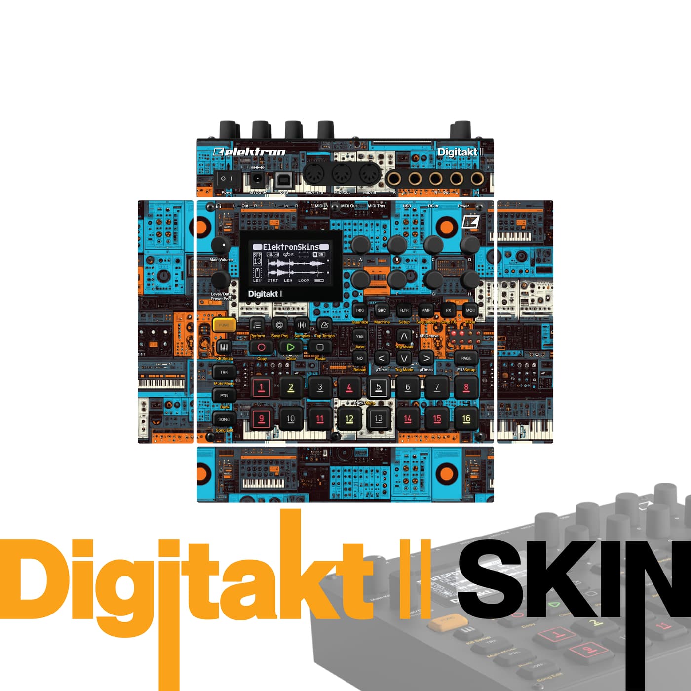 Turquoise Circuitry Blaze vinyl skin for Elektron Digitakt II