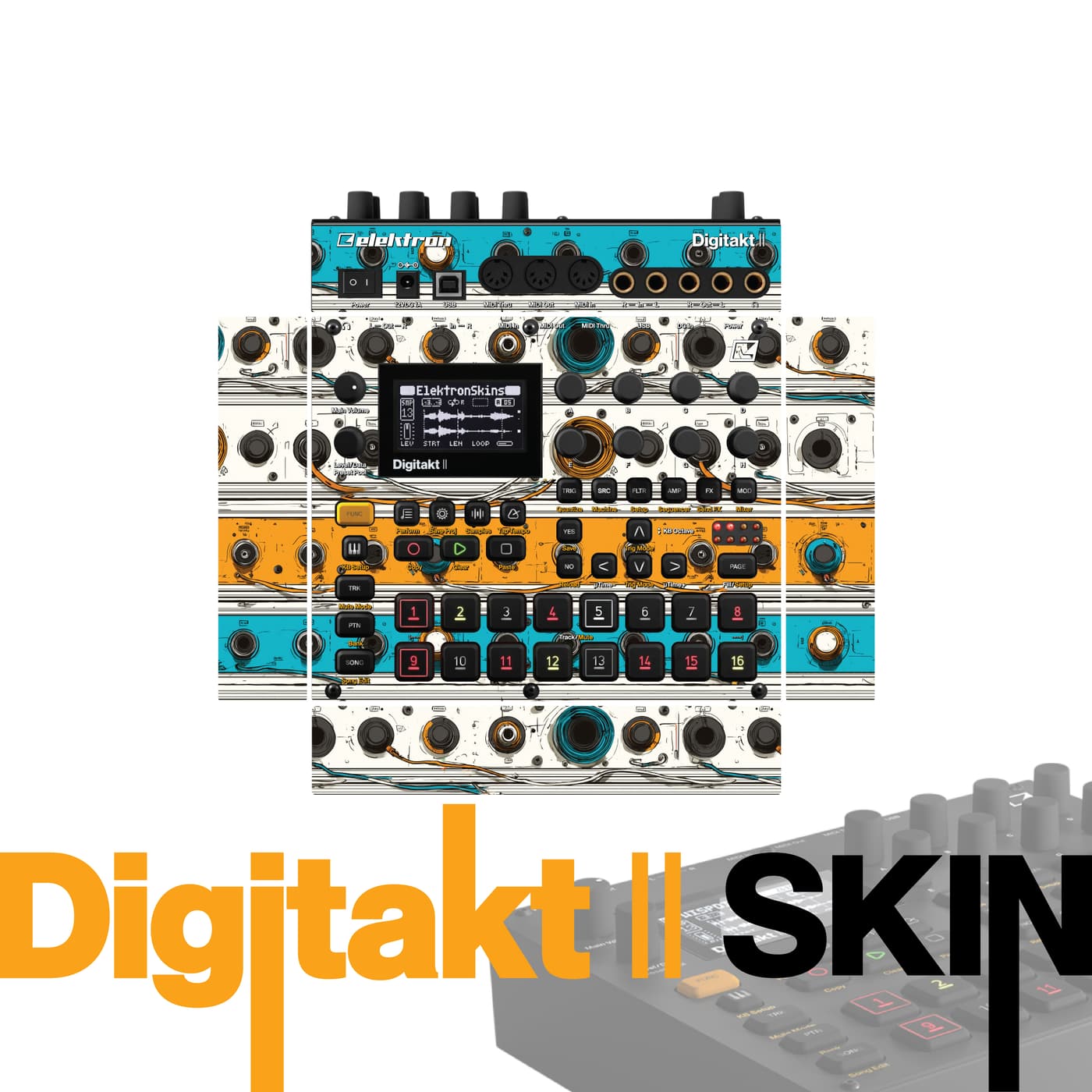 Turquoise Retrowave vinyl skin for Elektron Digitakt II
