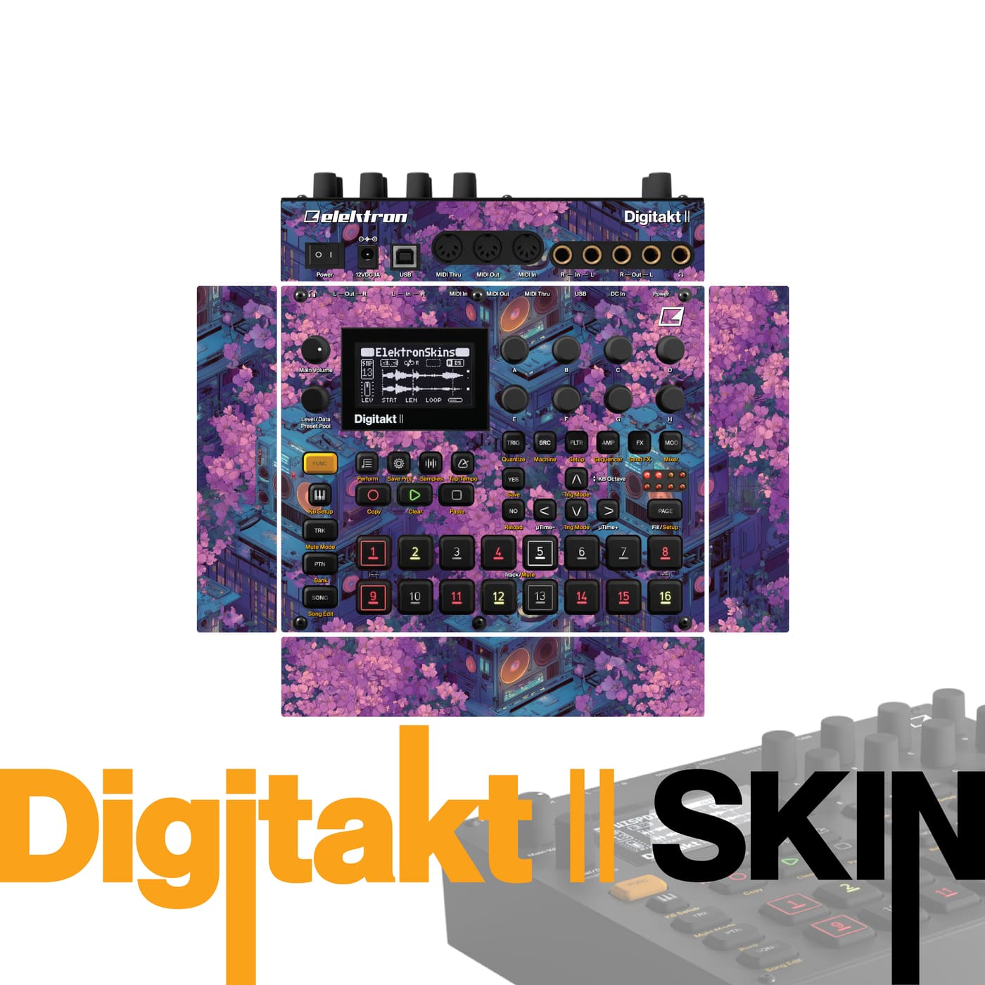 Violet Arcade Bloom vinyl skin for Elektron Digitakt II